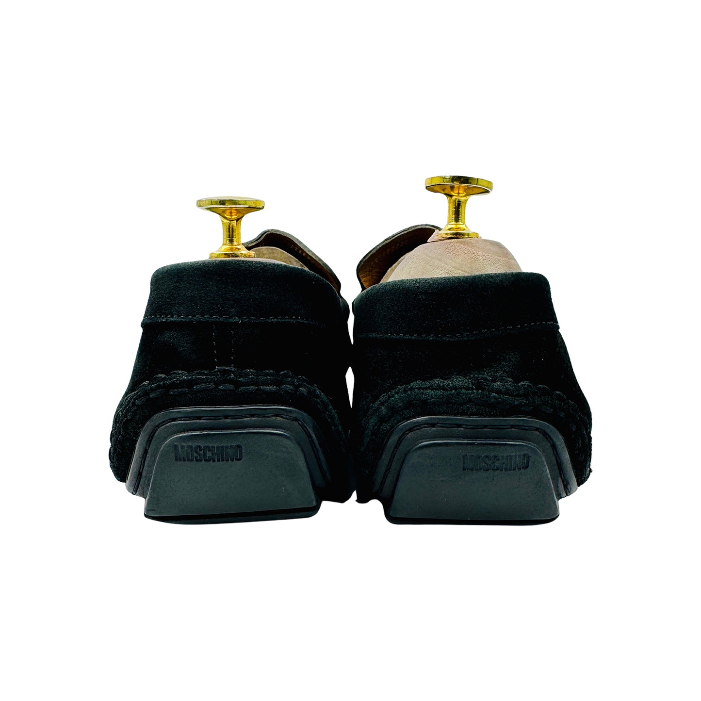 Moschino Men's Logo Detail Black Suede Loafers (Size 42/42.5)