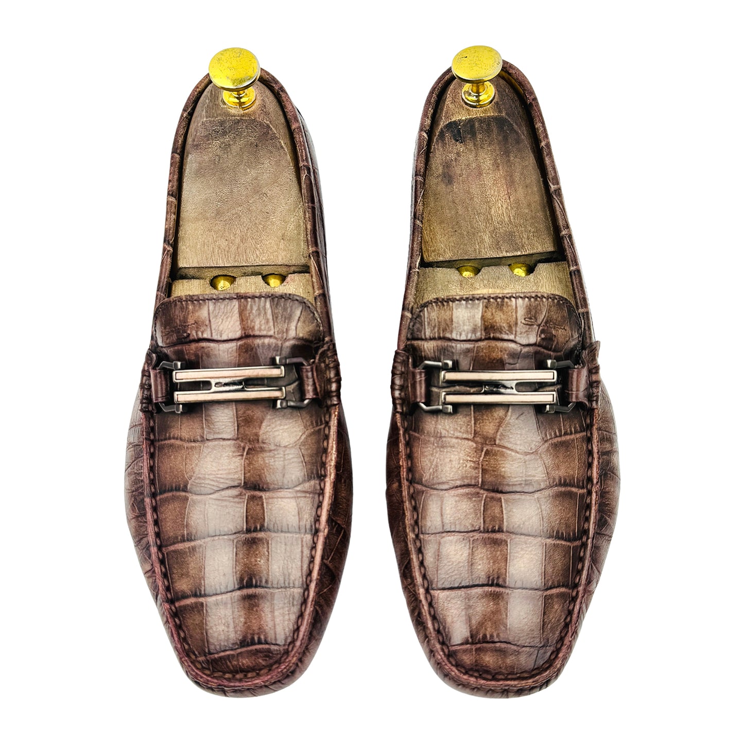 Santoni Crocodile Embossed Leather Driving Loafers (Size 41/41.5)