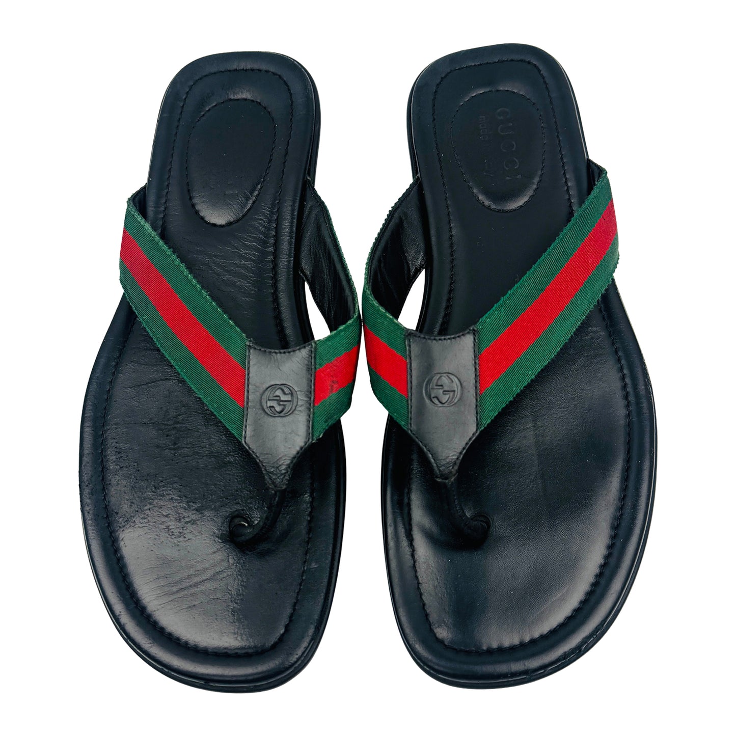 Gucci Men's Black Leather Thong Sandal Slides (Size 44) - 429362