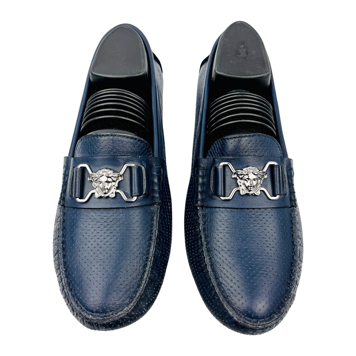 Versace Medusa Logo Embossed Blue Leather Loafers (Size 39)