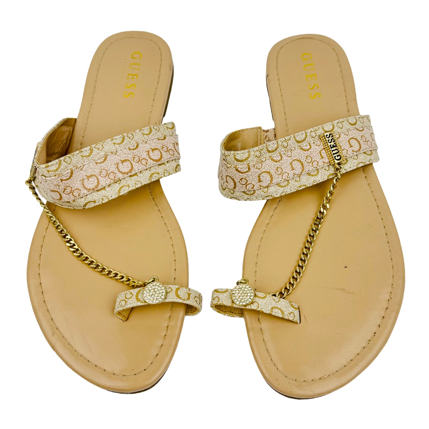 Guess Women's Beige Off-White Chain Sandal Slippers (Size 41)