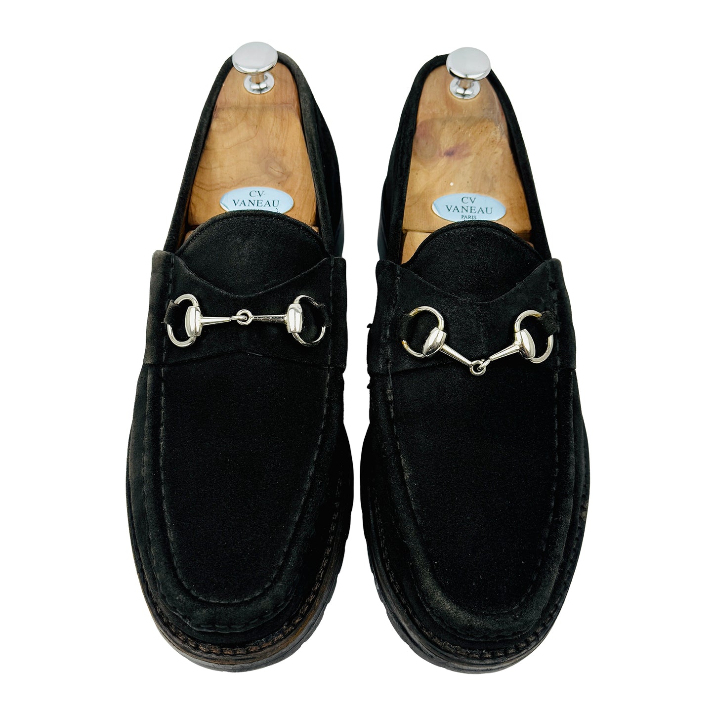 Gucci Horsebit Black Suede Lug Sole Loafers (Size 44/44.5)