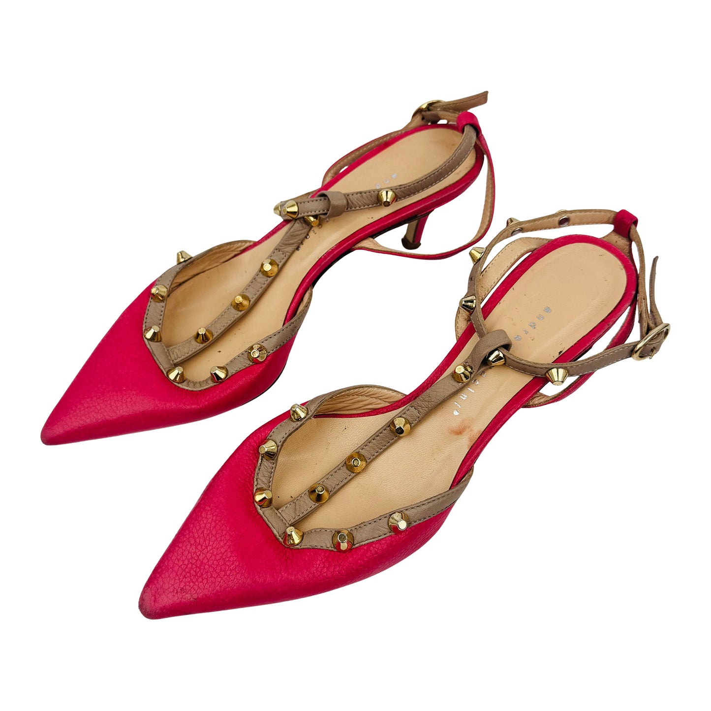 Andrea Puccini Gold-Tone Studs Heel Sandals (Size 38.5)