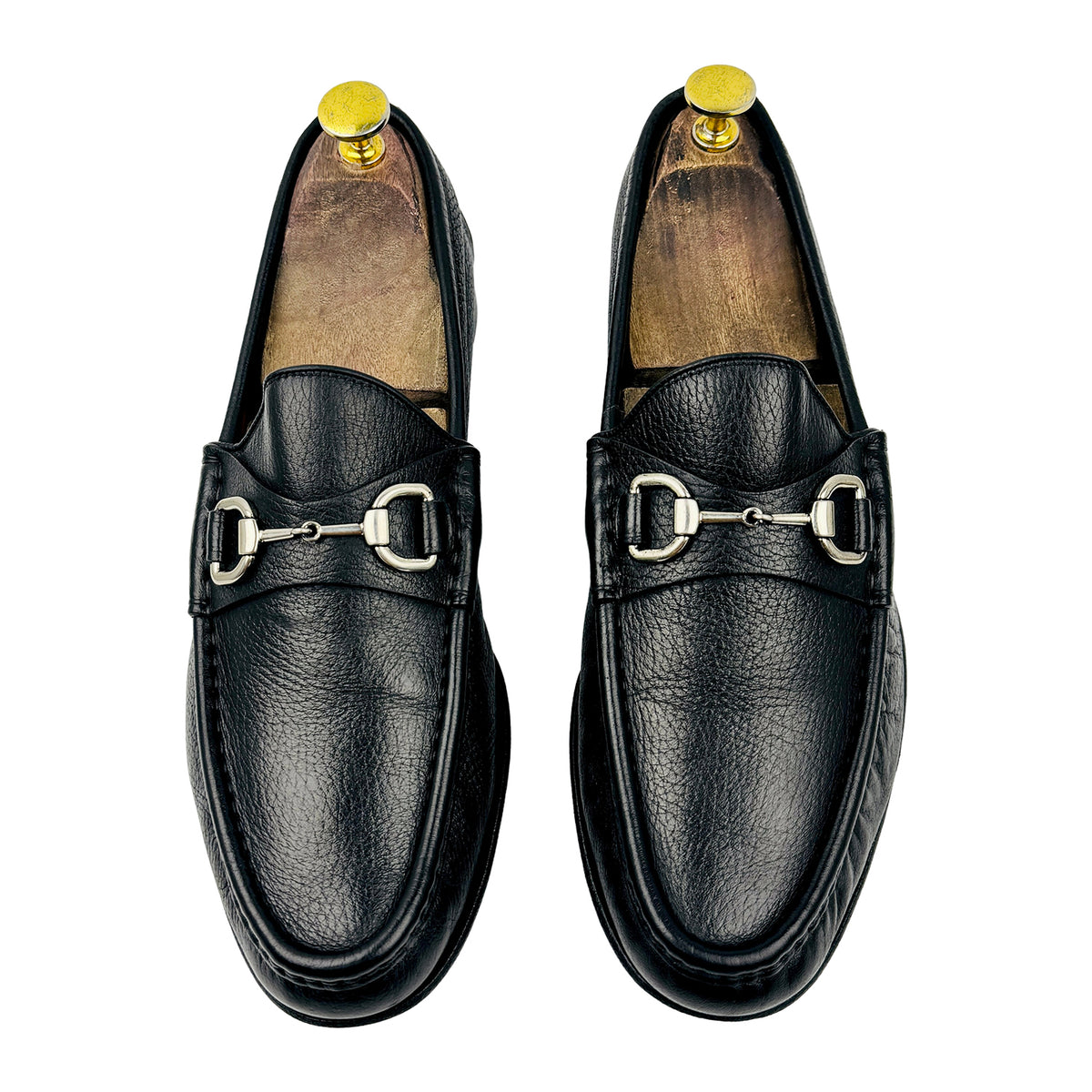 Gucci Black Grained Leather Horsebit Loafers (Size 42)