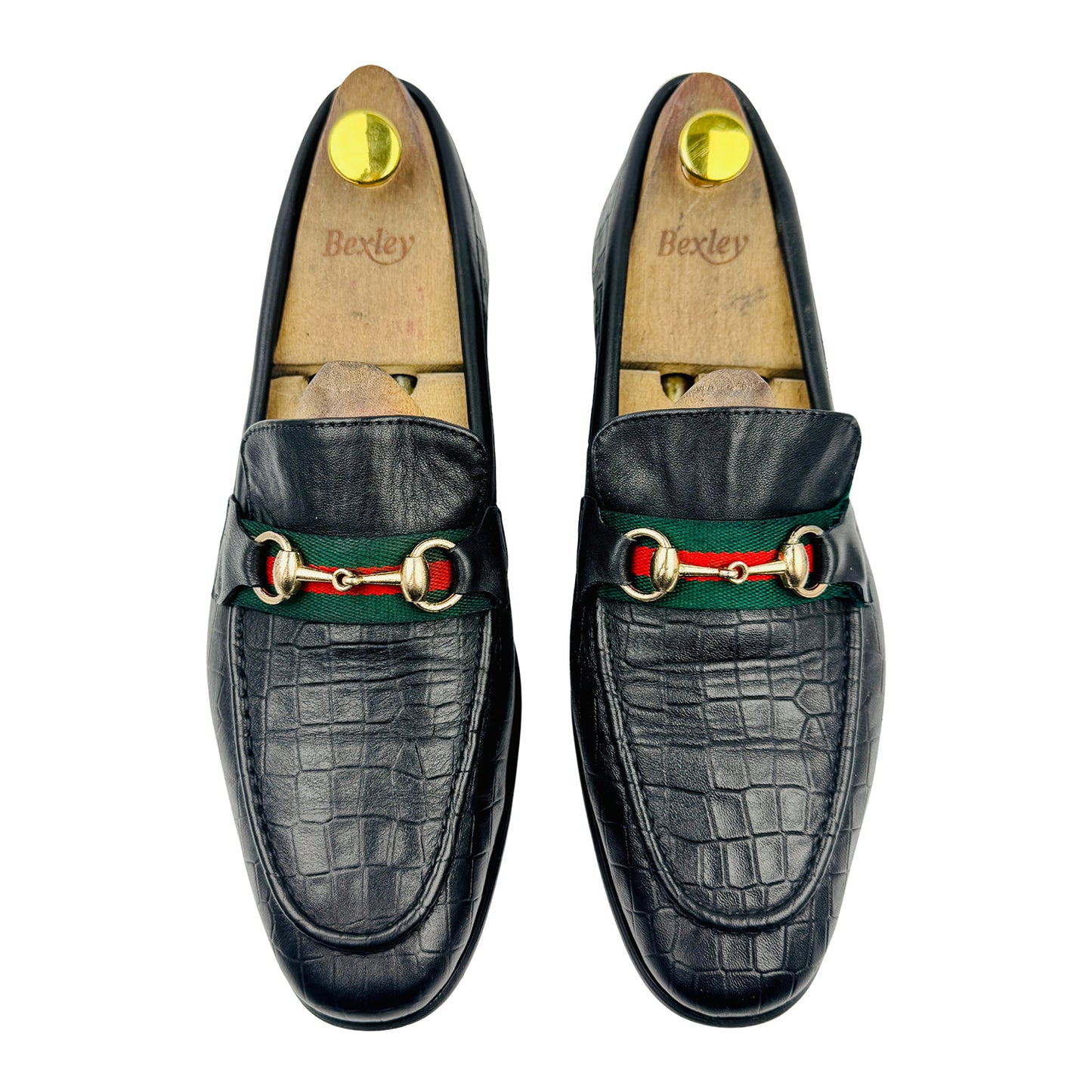 Gucci Black Croc-Embossed Horsebit Loafers (Size 42/42.5)