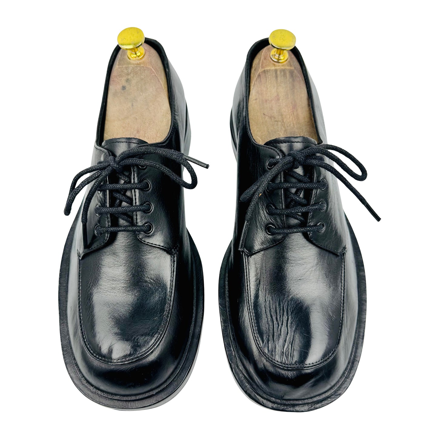 Prada Men's Brushed Leather Black Derby Shoes (Size 42.5)