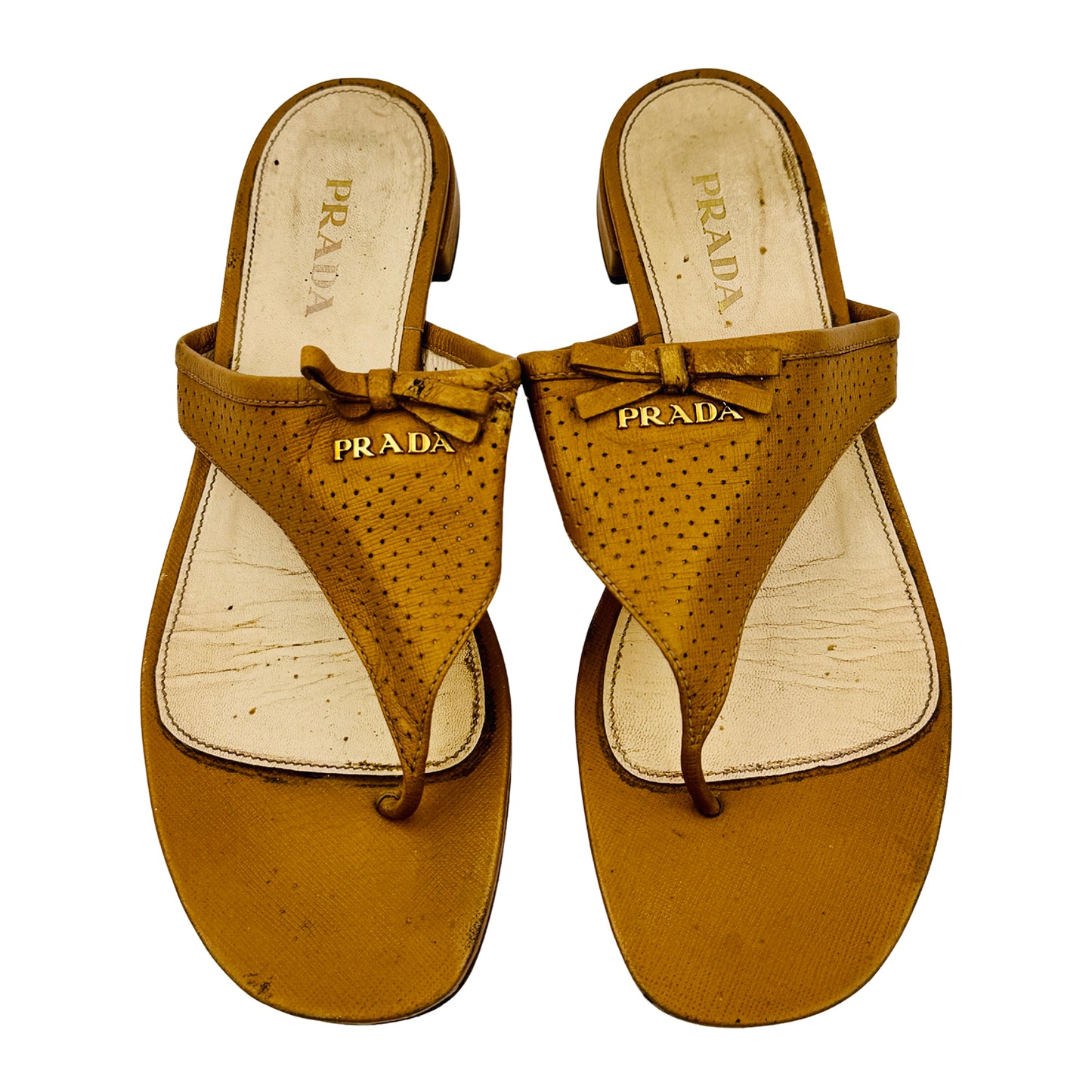 Prada Brown Leather Thong Sandal Slippers (Size 40)