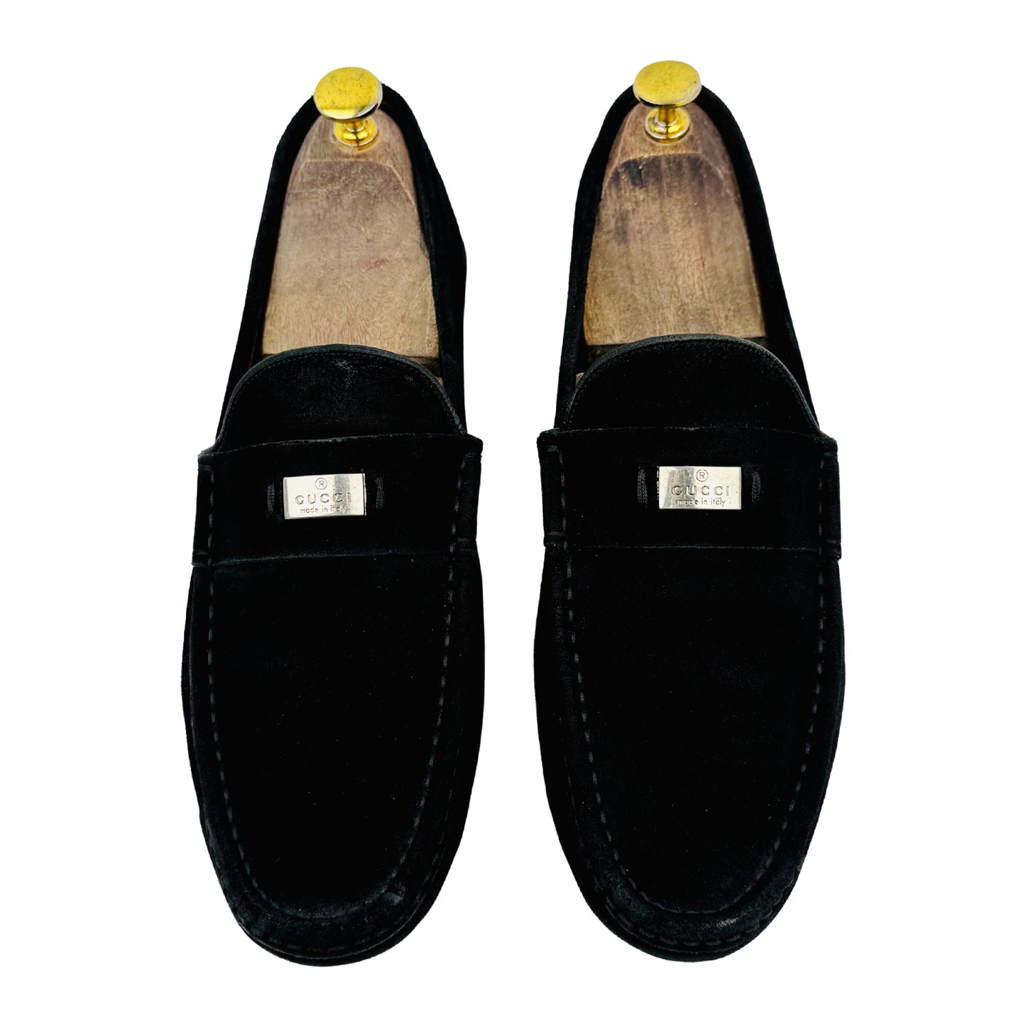 Gucci Logo Plaque Black Suede Loafers (Size 42.5)