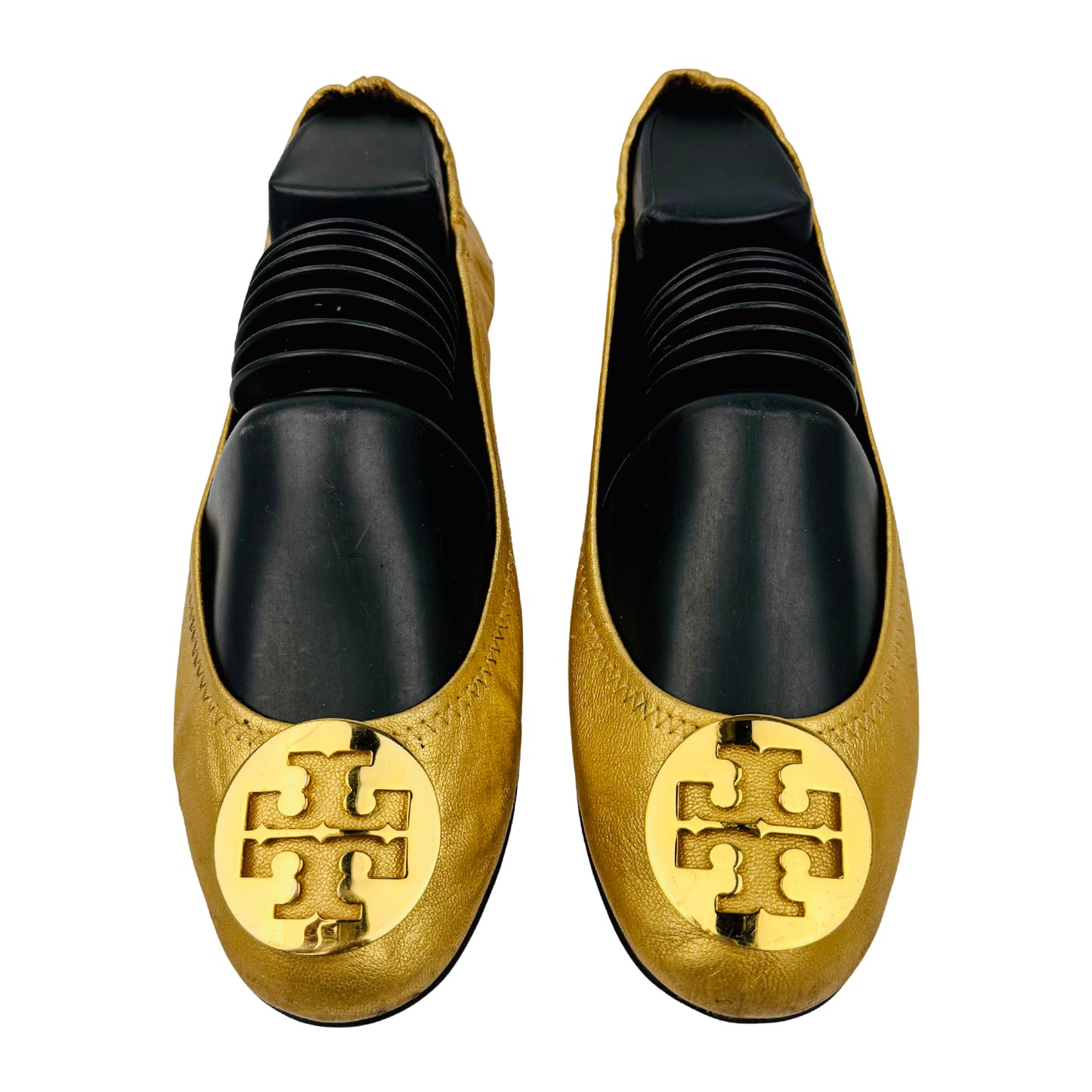 Tory Burch Minnie Travel 'Metallic Gold' Ballet Flats (Size 37.5/38)
