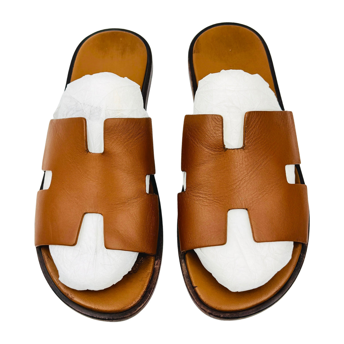 Hermès Izmir Tan Leather Sandal Slides (Size 43)