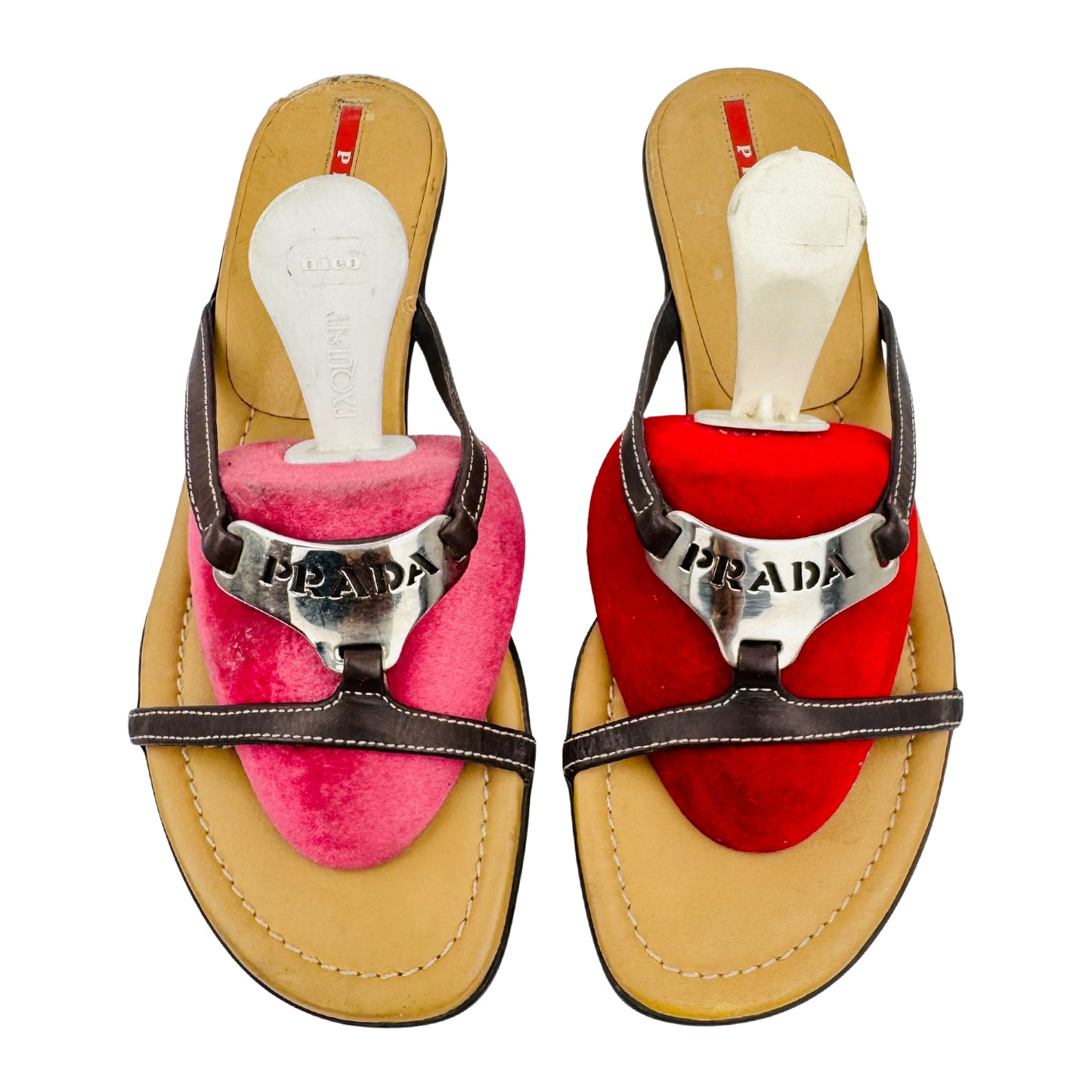 Prada Logo Strap Kitten Heel Sandals (Size 36)