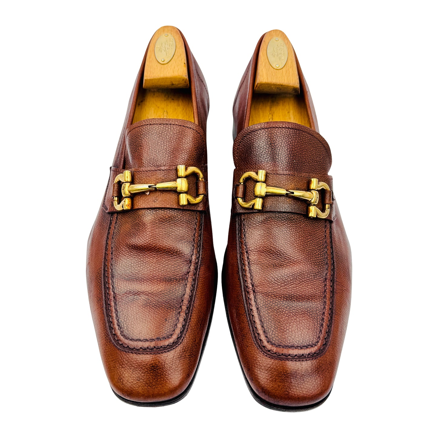 Salvatore Ferragamo Gancini Bit Brown Textured Loafers (Size 43.5/44)