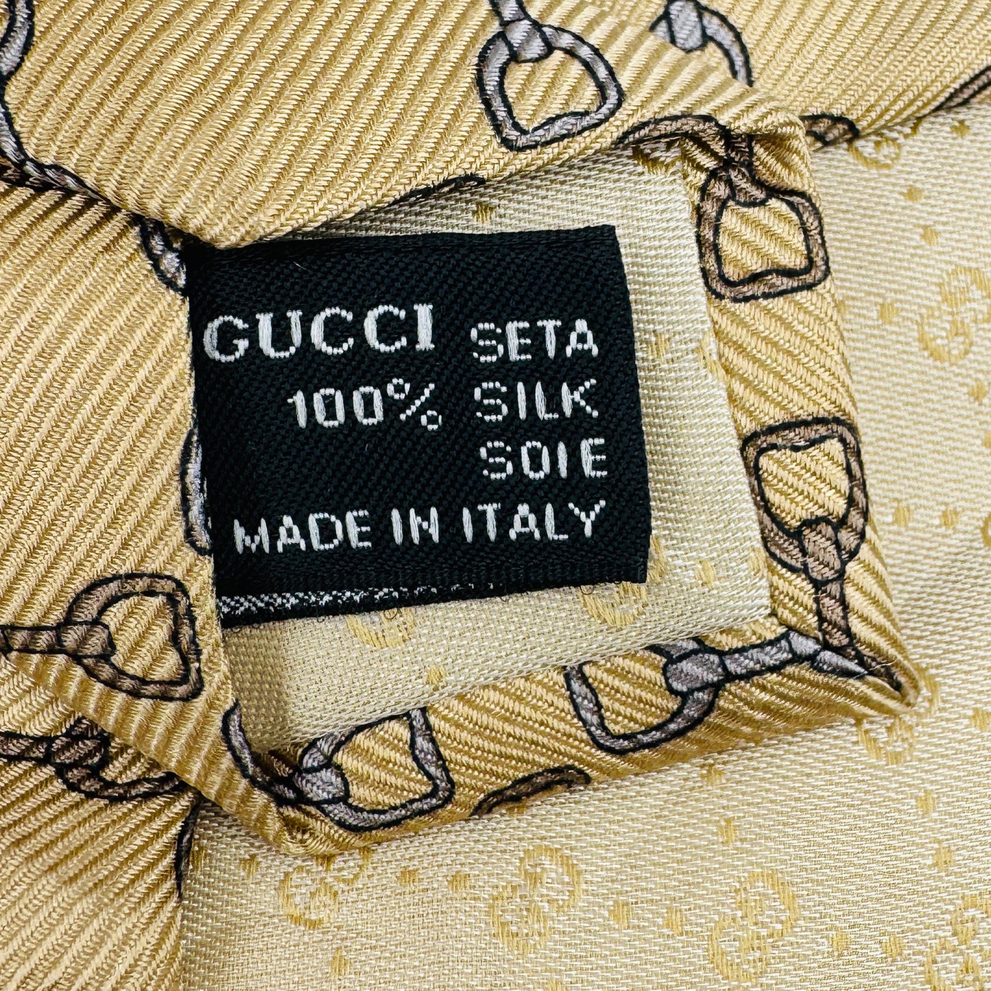 Gucci Cream 'Horsebit Pattern' Tie (Size Regular)