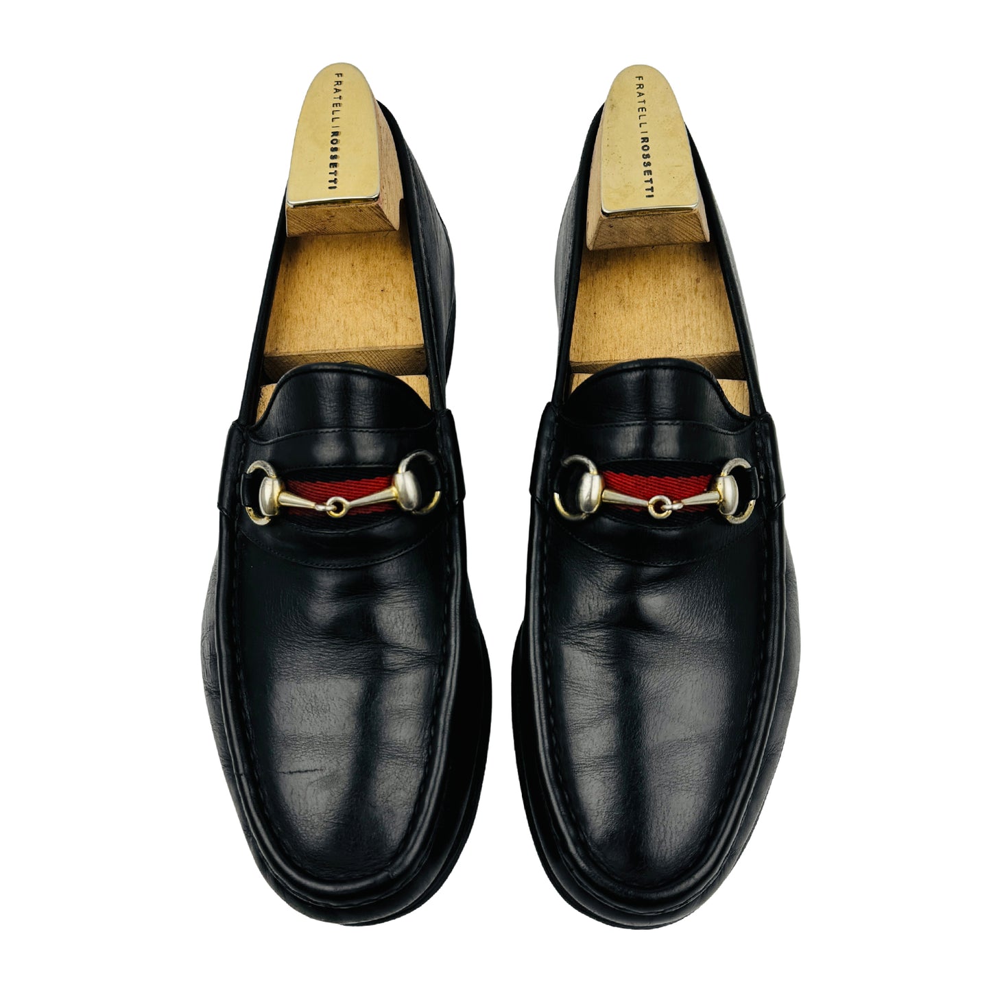 Gucci Black Leather Horsebit Web Loafers (Size 43/43.5)