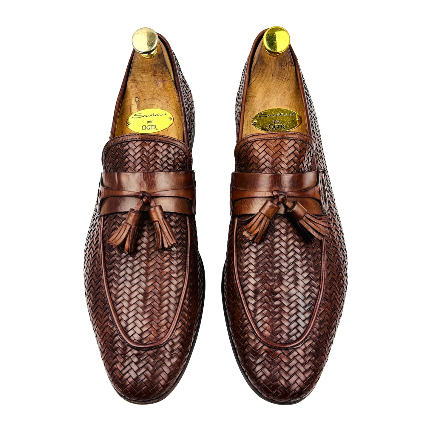 Magnanni Brown Woven Leather Tassel Loafers (Size 45)