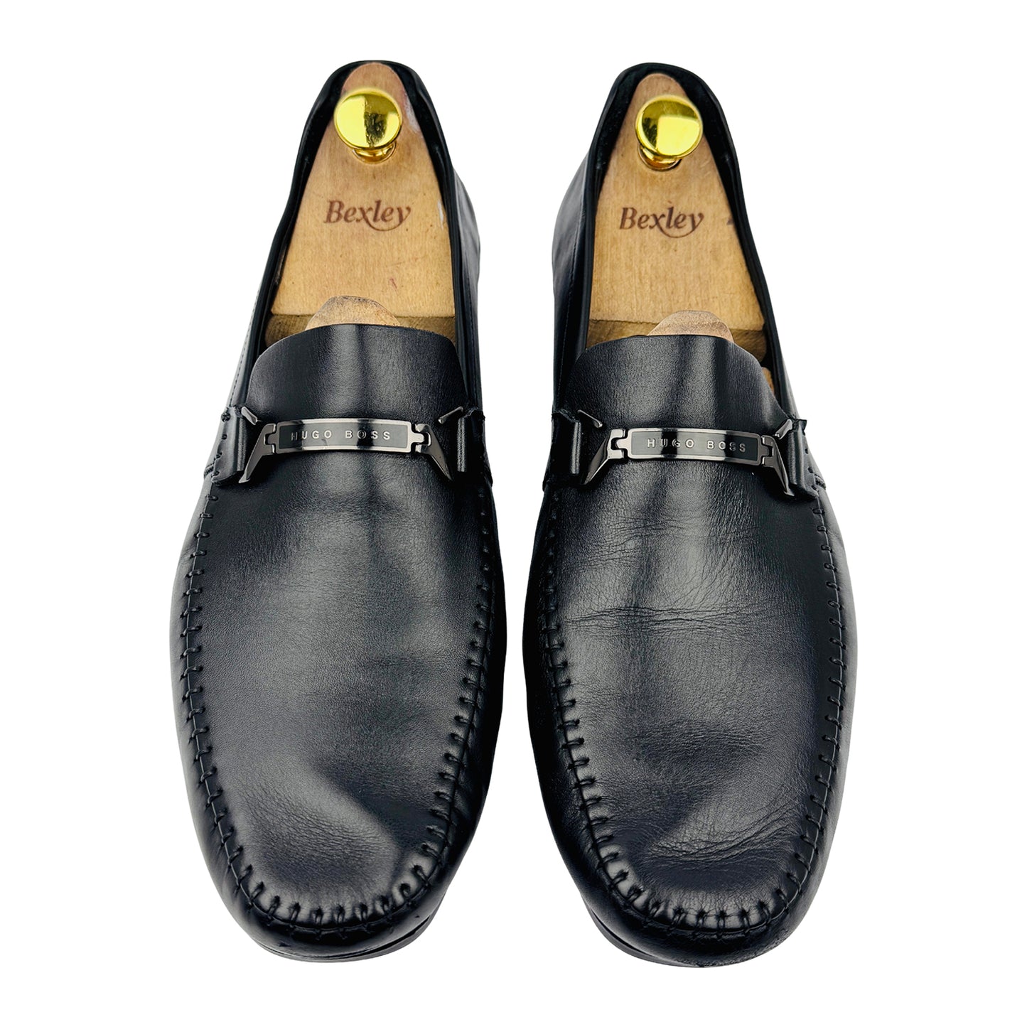 Hugo Boss Men's Black Leather Logo Detail Loafers (Size 43.5/44)