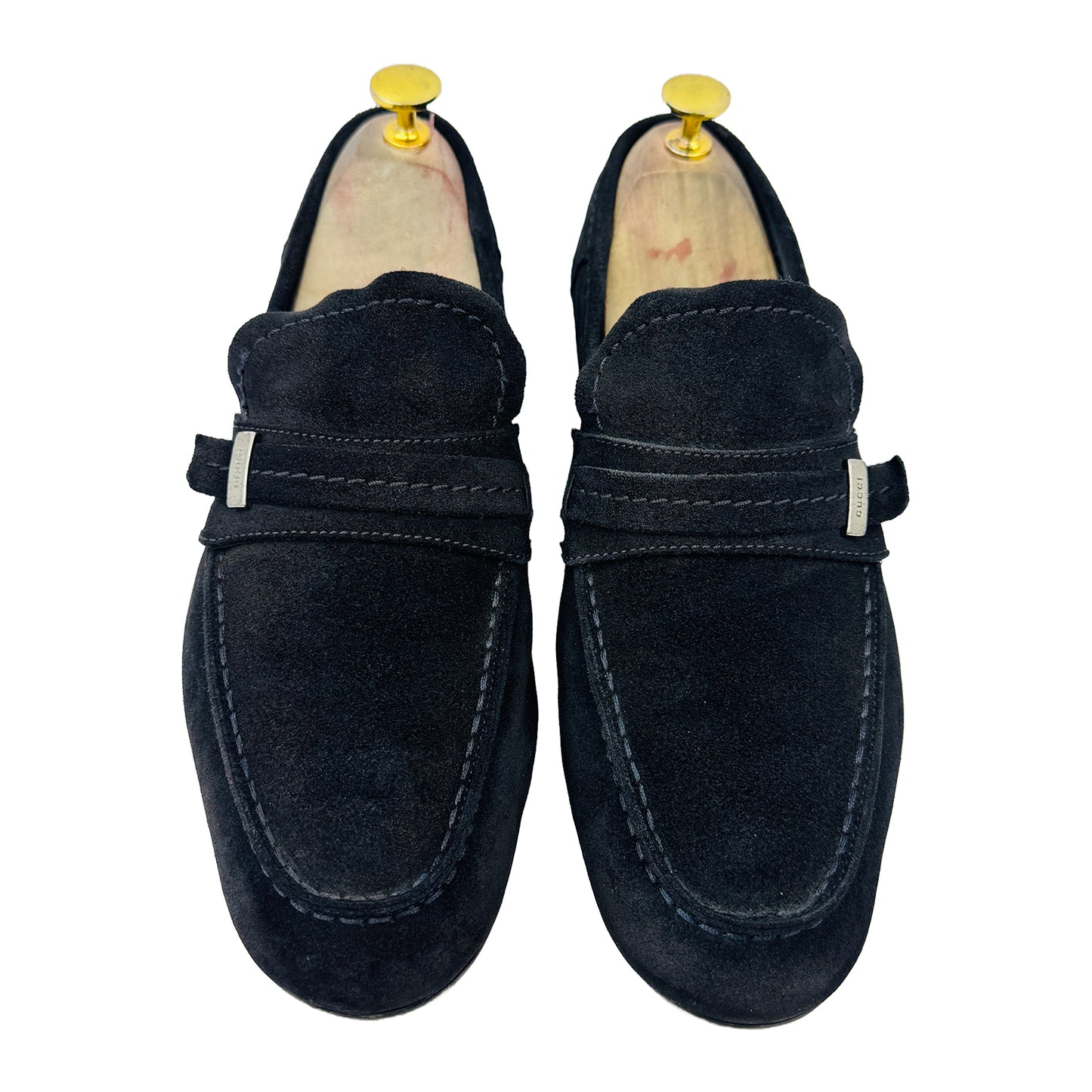 Front image of Gucci Men's Suede Dark Blue Loafers (Size 42) - 162618