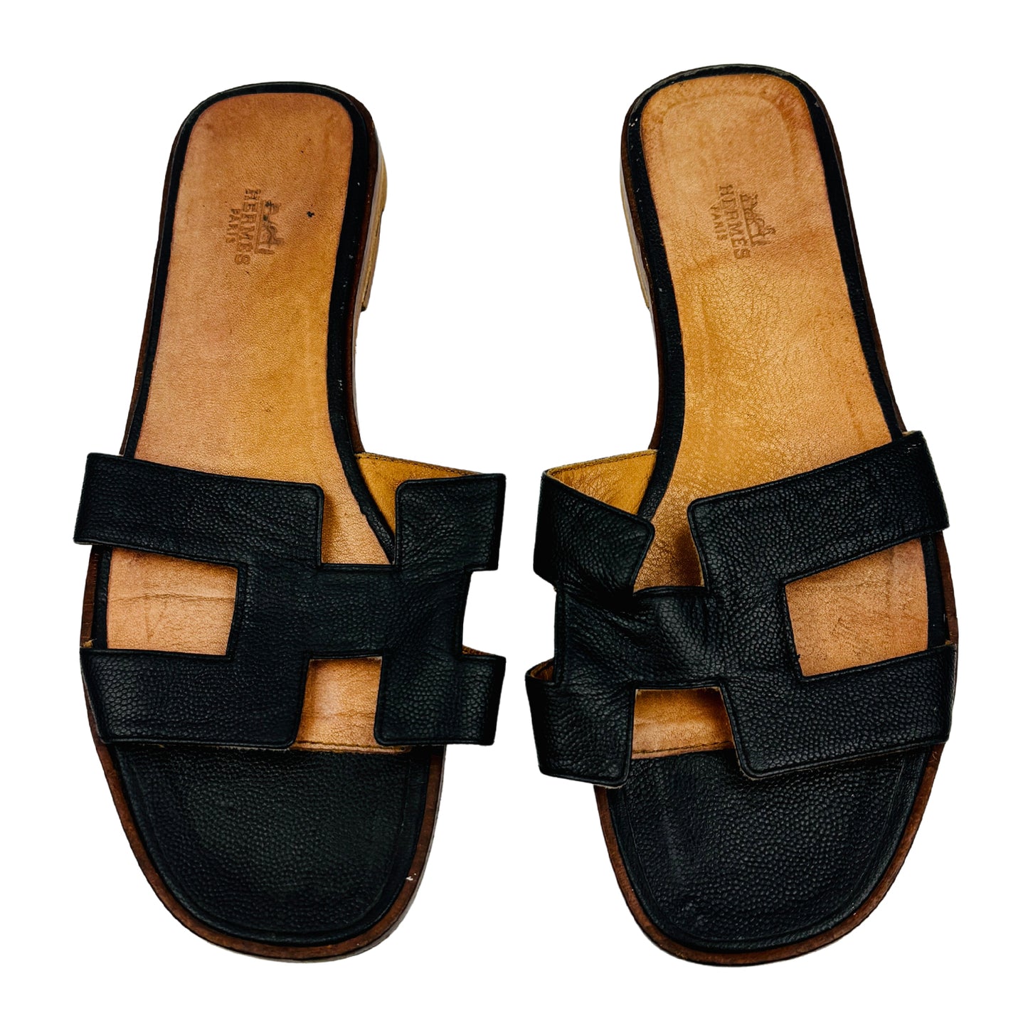 Hermès Oran Black Leather Slippers (Size 39)