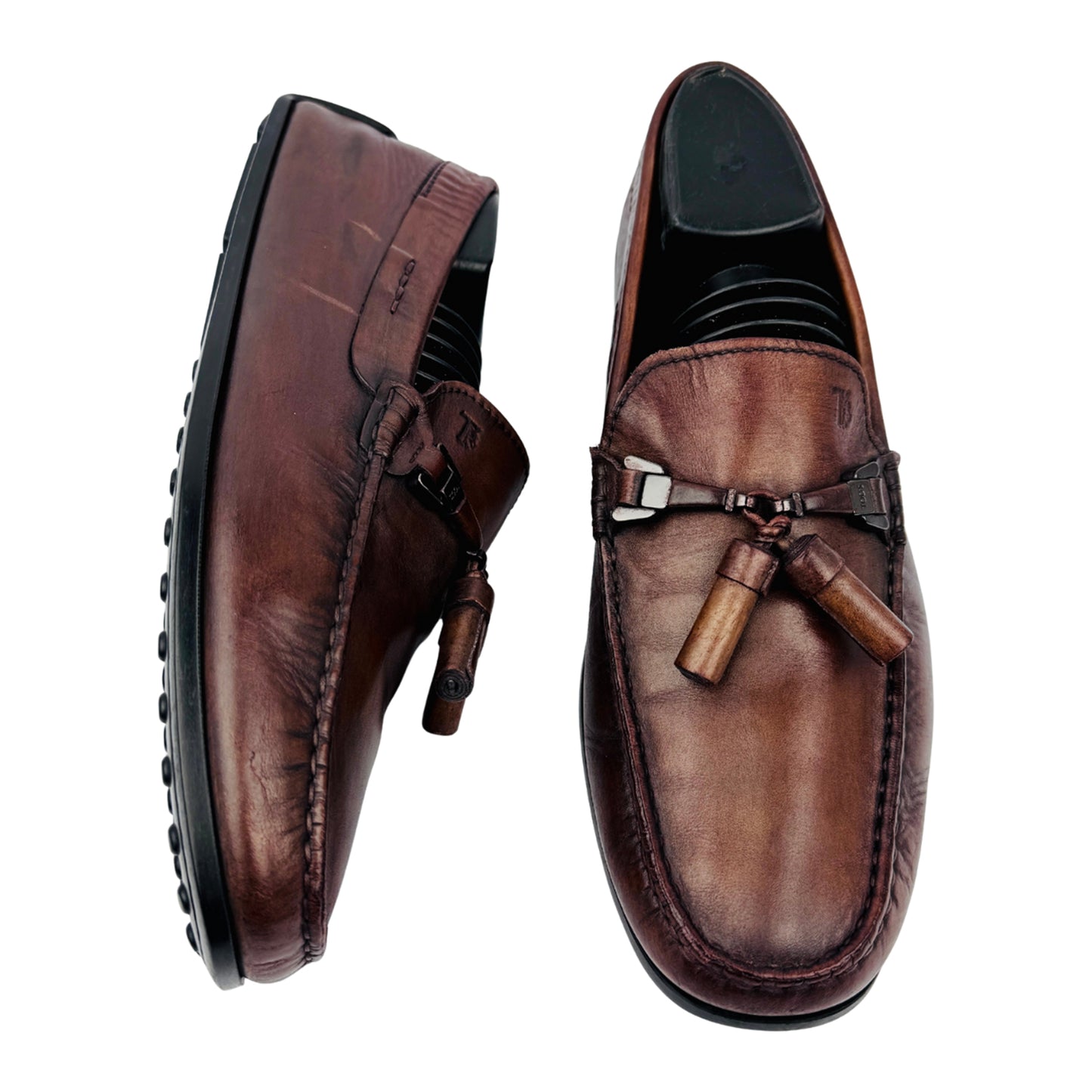 One Front One Cross image of Tod's Men's Brown Calf Leather Driving Loafers (Size 42/42.5)
