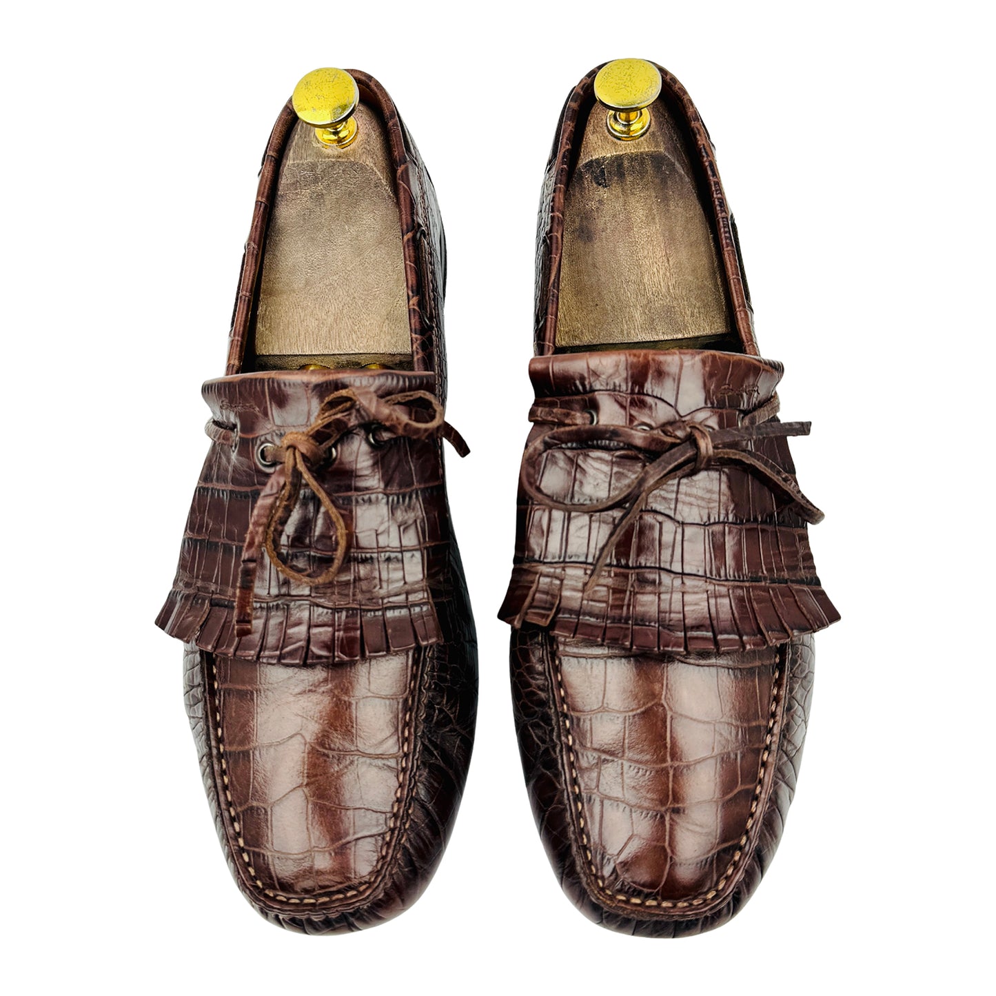 Santoni Croc-Embossed Leather Driving Loafers (Size 42.5)