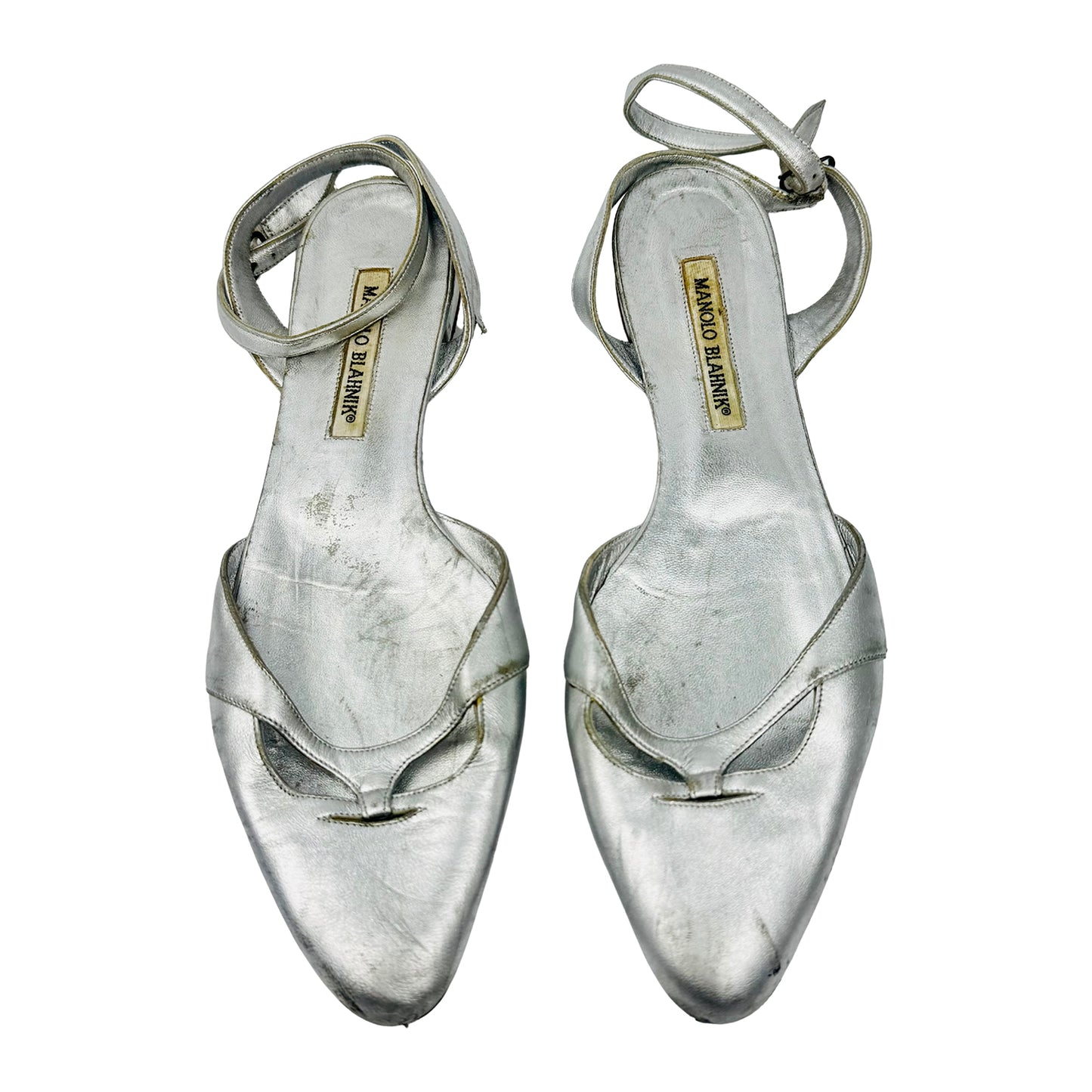 Manolo Blahnik Silver Ankle-Strap Flats (Size 39/39.5)