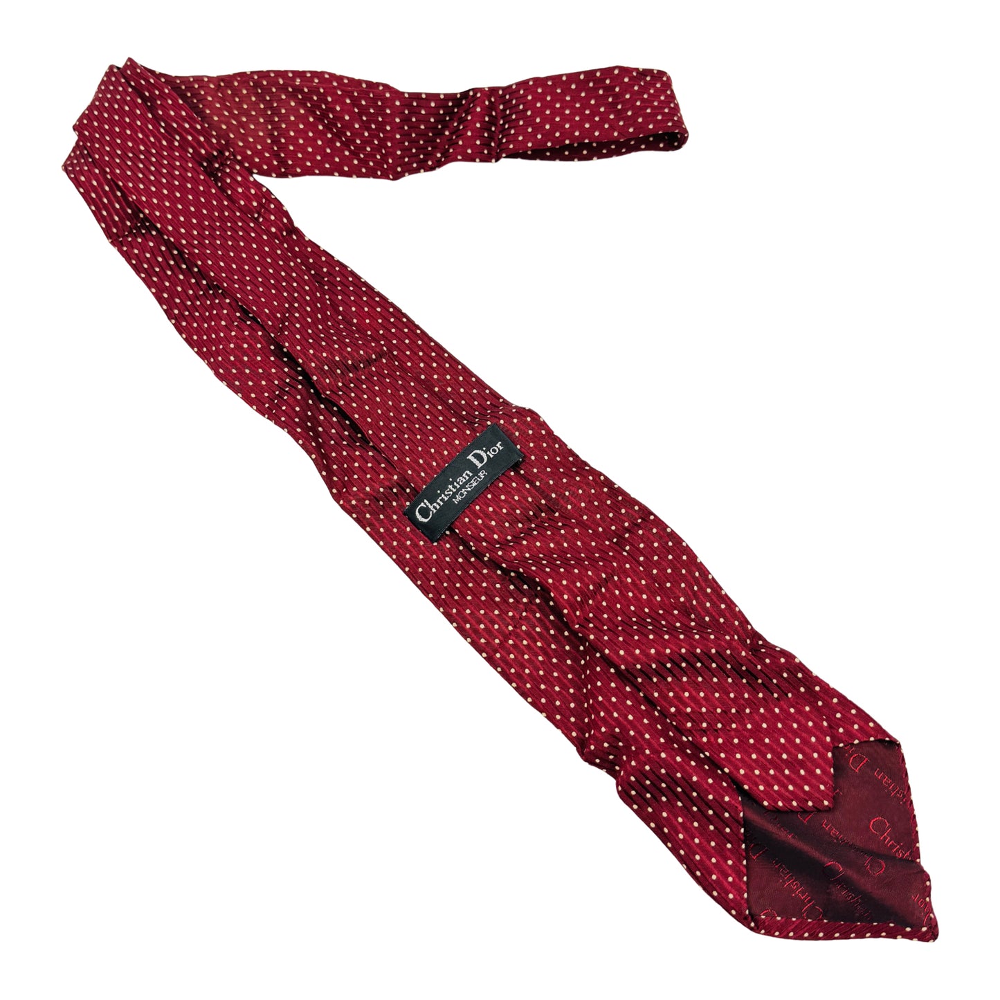 Christian Dior Burgundy 'Polka Dots' Tie (Size Regular)