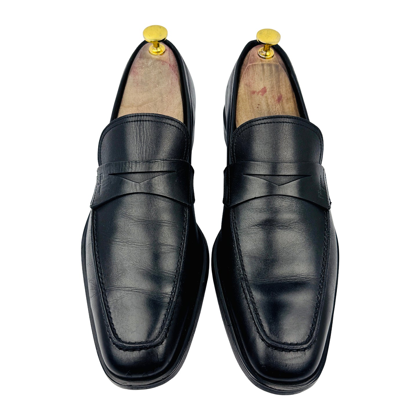 Salvatore Ferragamo Men's Tramezza Black Leather Penny Loafers (Size 42)