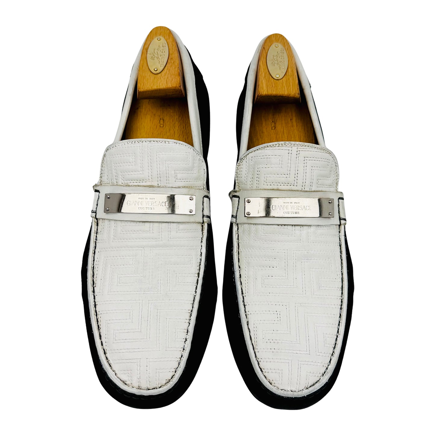 Versace Couture Black White Embroidered Loafers (Size 43)