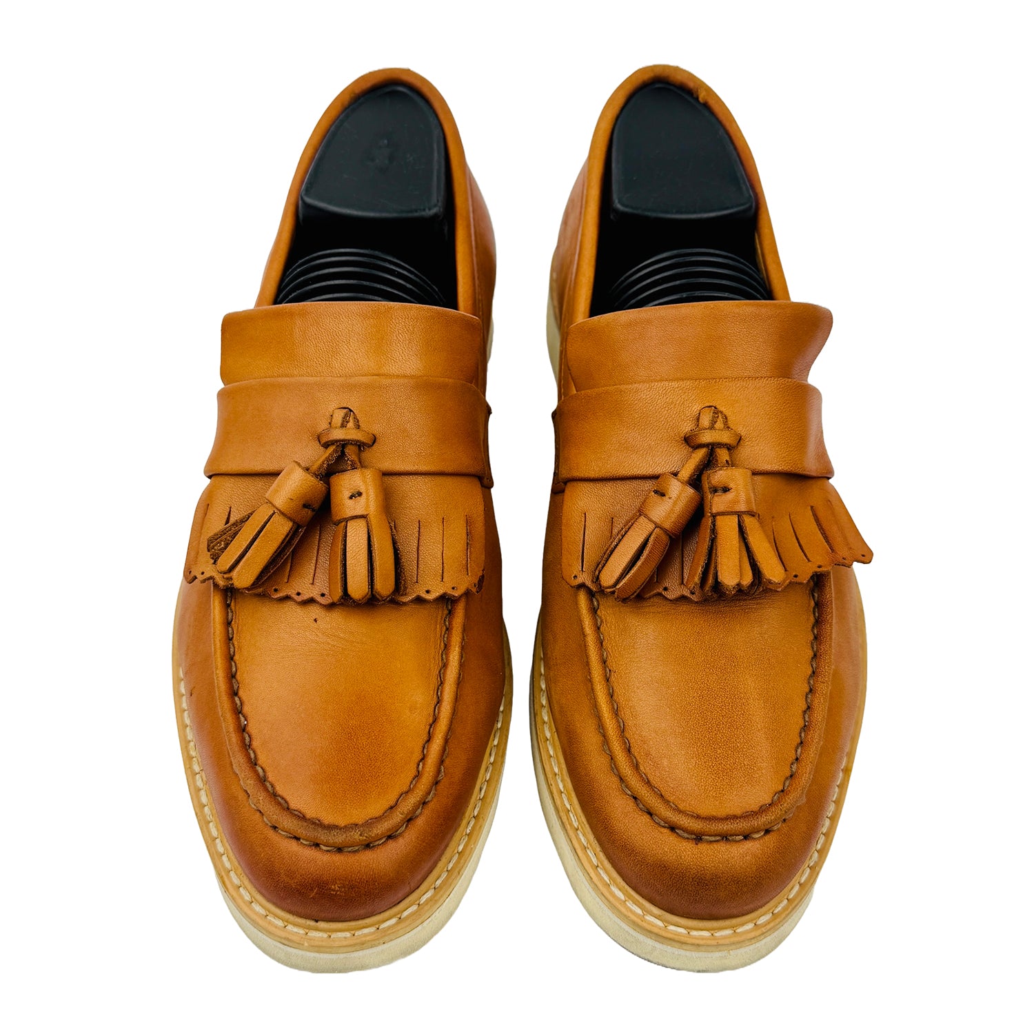 Front image of Hawkins Men's Mustard Tassel Leather Loafers (Size 40)