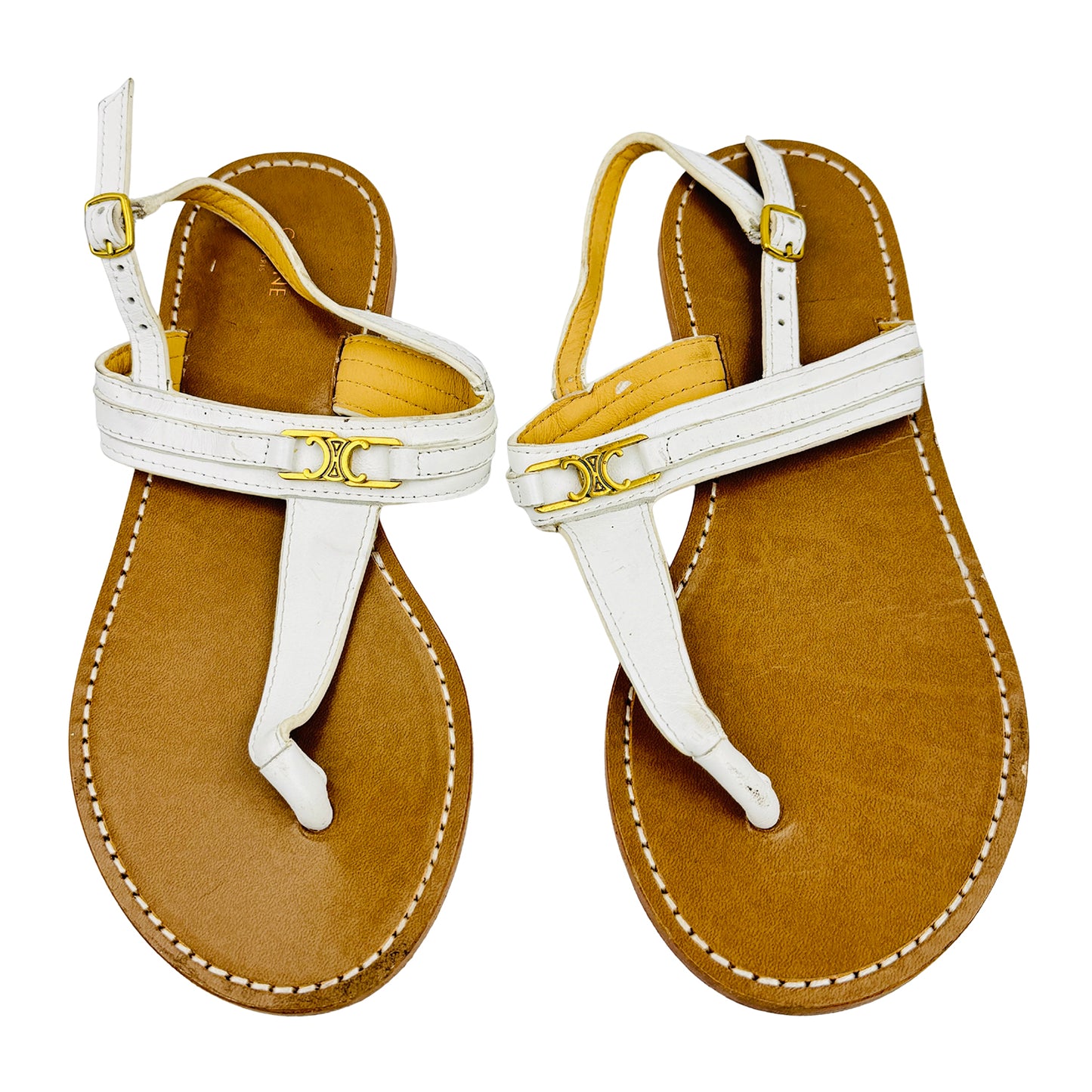 Celine 'Brown White' Leather Sandals (Size 40)
