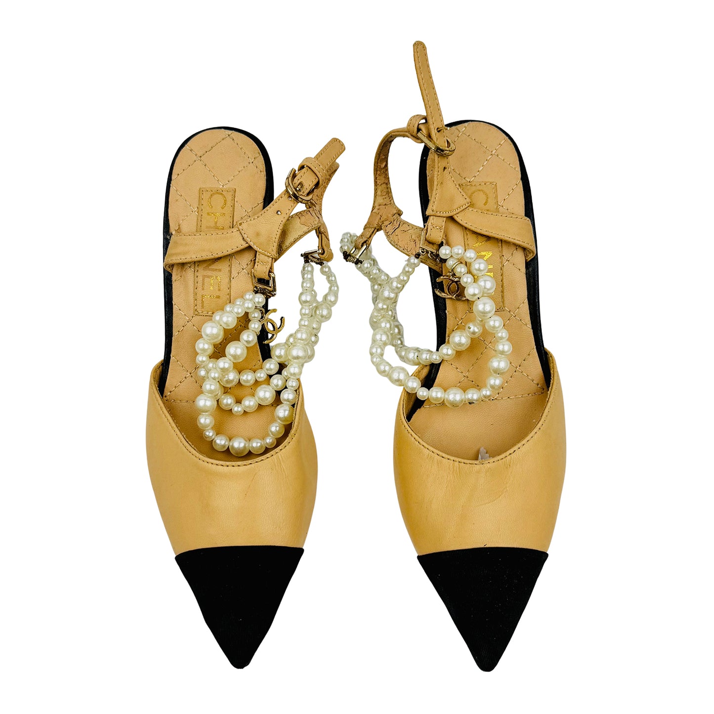 Chanel Women's Beige Slingback Heels (Size 36)