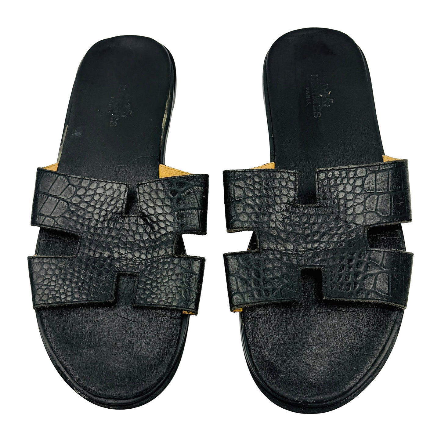 Hermès Izmir Croc-Embossed Sandal Slides (Size 44)