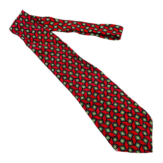 Christian Dior Red 'Geometric Pattern' Tie (Size Regular)