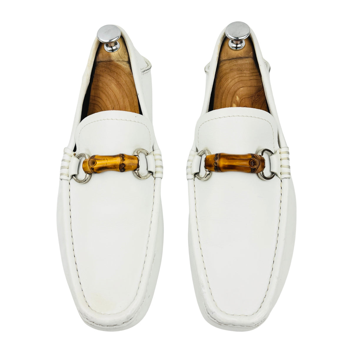 Gucci Bamboo Horsebit White Leather Driving Loafers (Size 40.5)