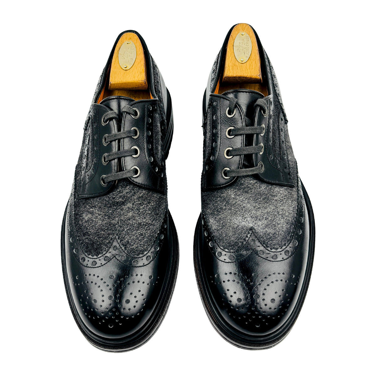 Santoni Men's Suede Black Wingtip Derby Shoes (Size 42.5)