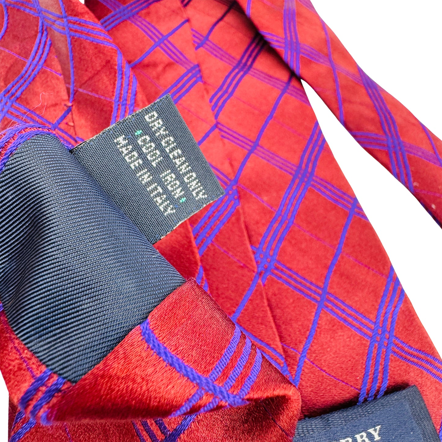 Burberry London Red Base 'Blue Checkered Pattern' Silk Tie