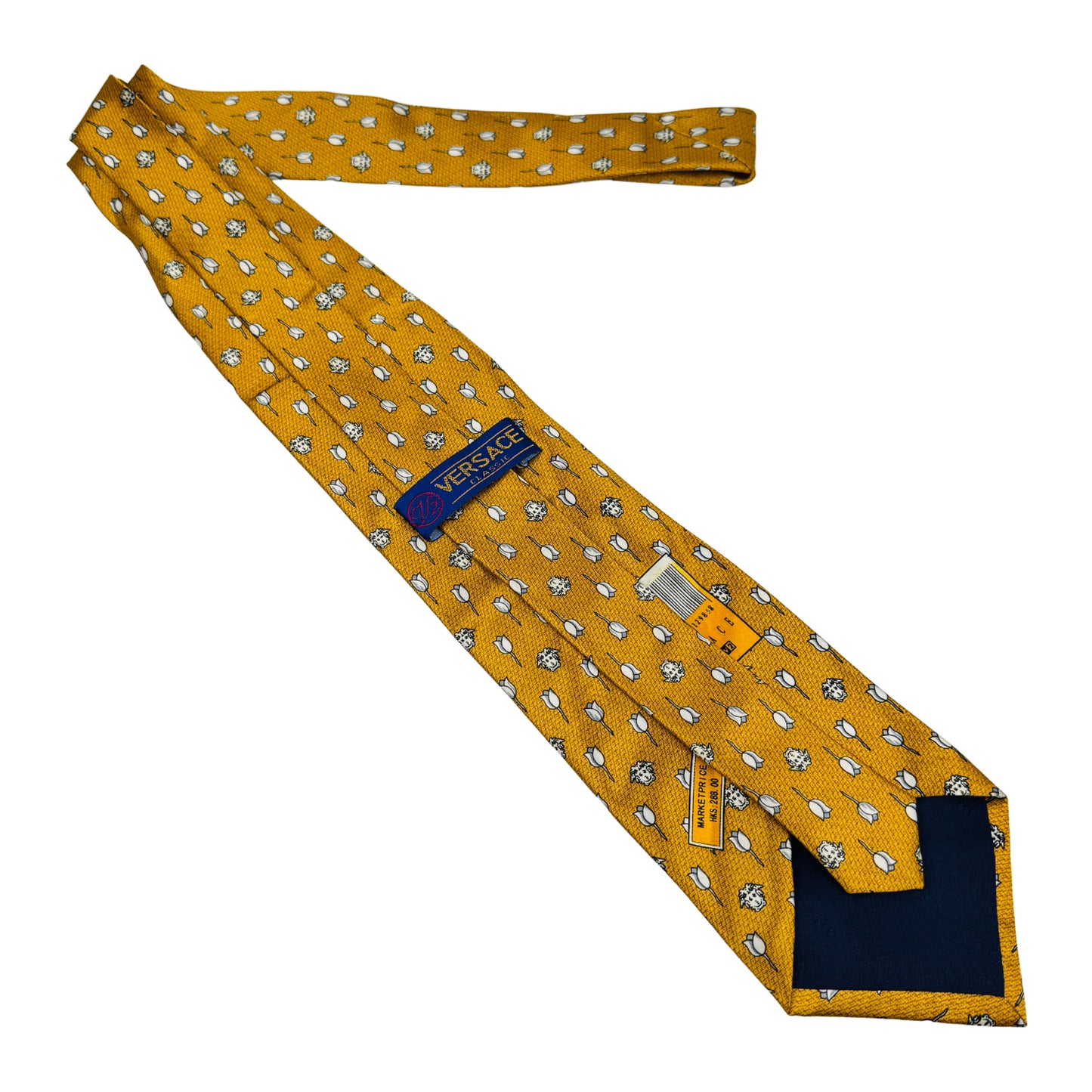 Versace Mustard Yellow 'Tulip and Medusa Head Motifs' Tie (Size Regular)
