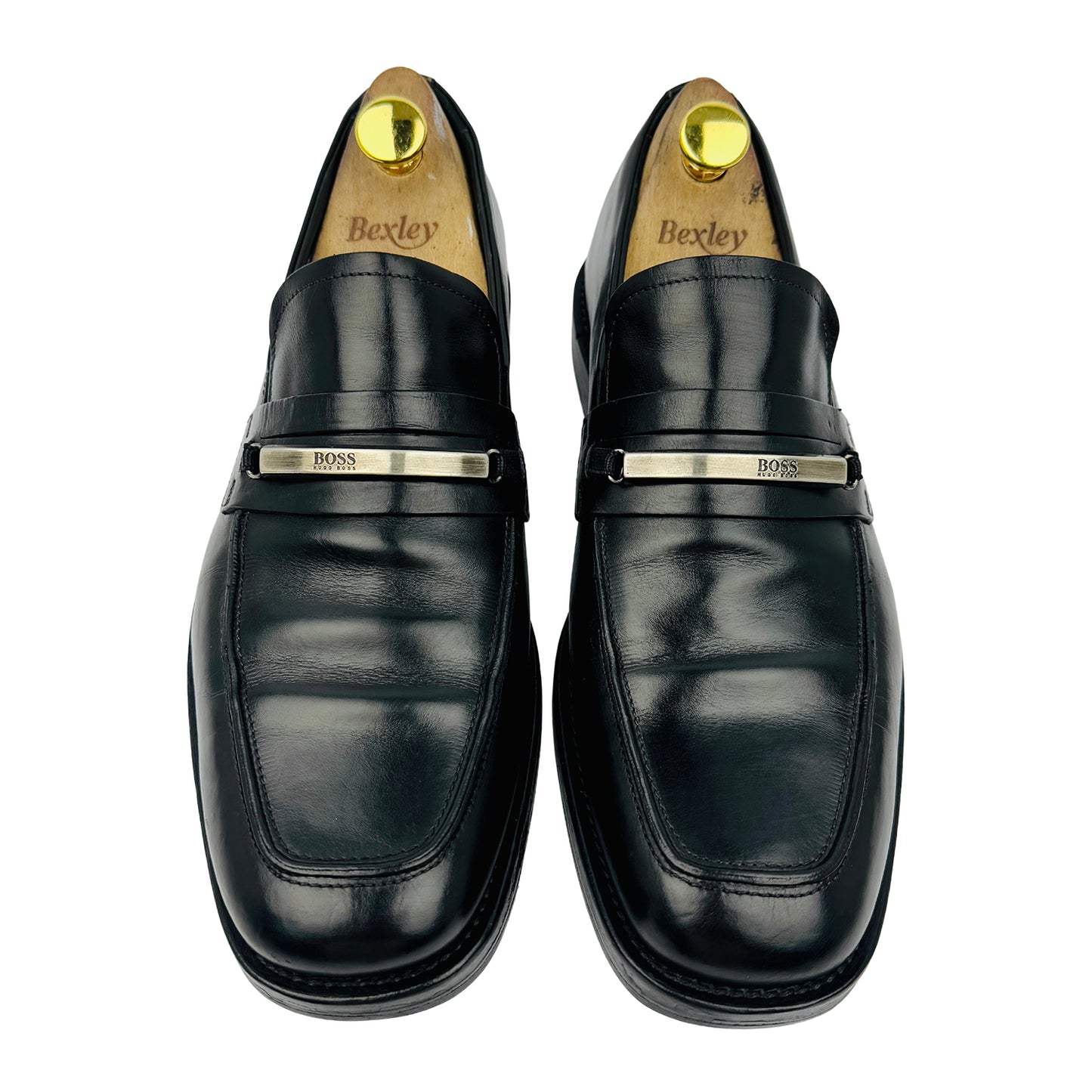 Hugo Boss Men Black Leather Logo Bar Loafers (Size 42.5)