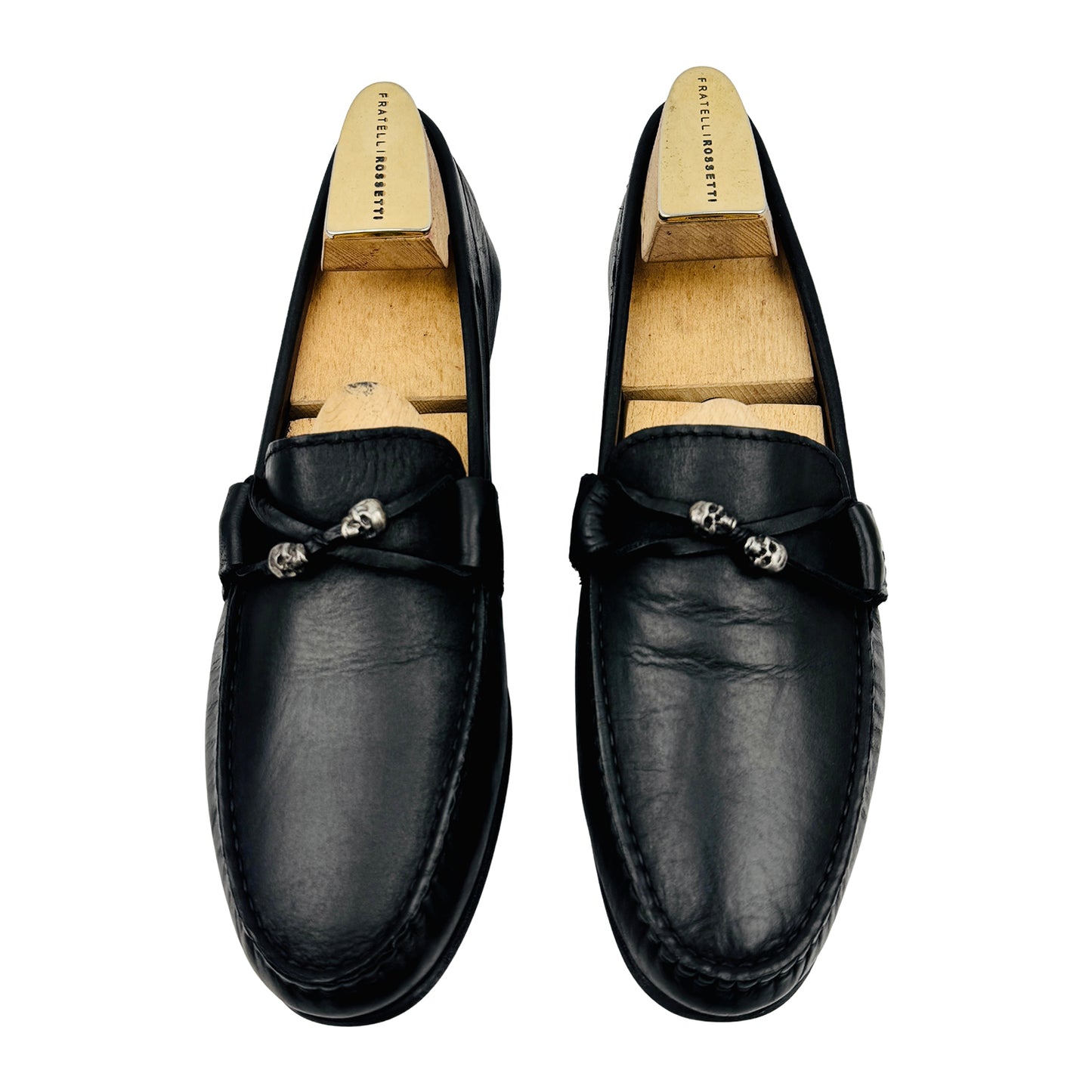 Zara Men's Black Leather Skull Detail Loafers (Size 43)