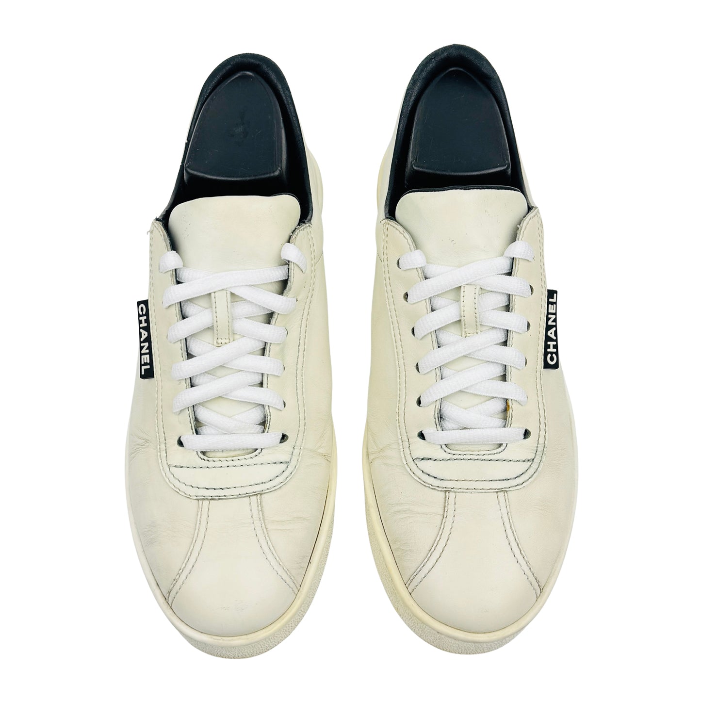 Chanel White Leather Sneakers (Size 38.5)