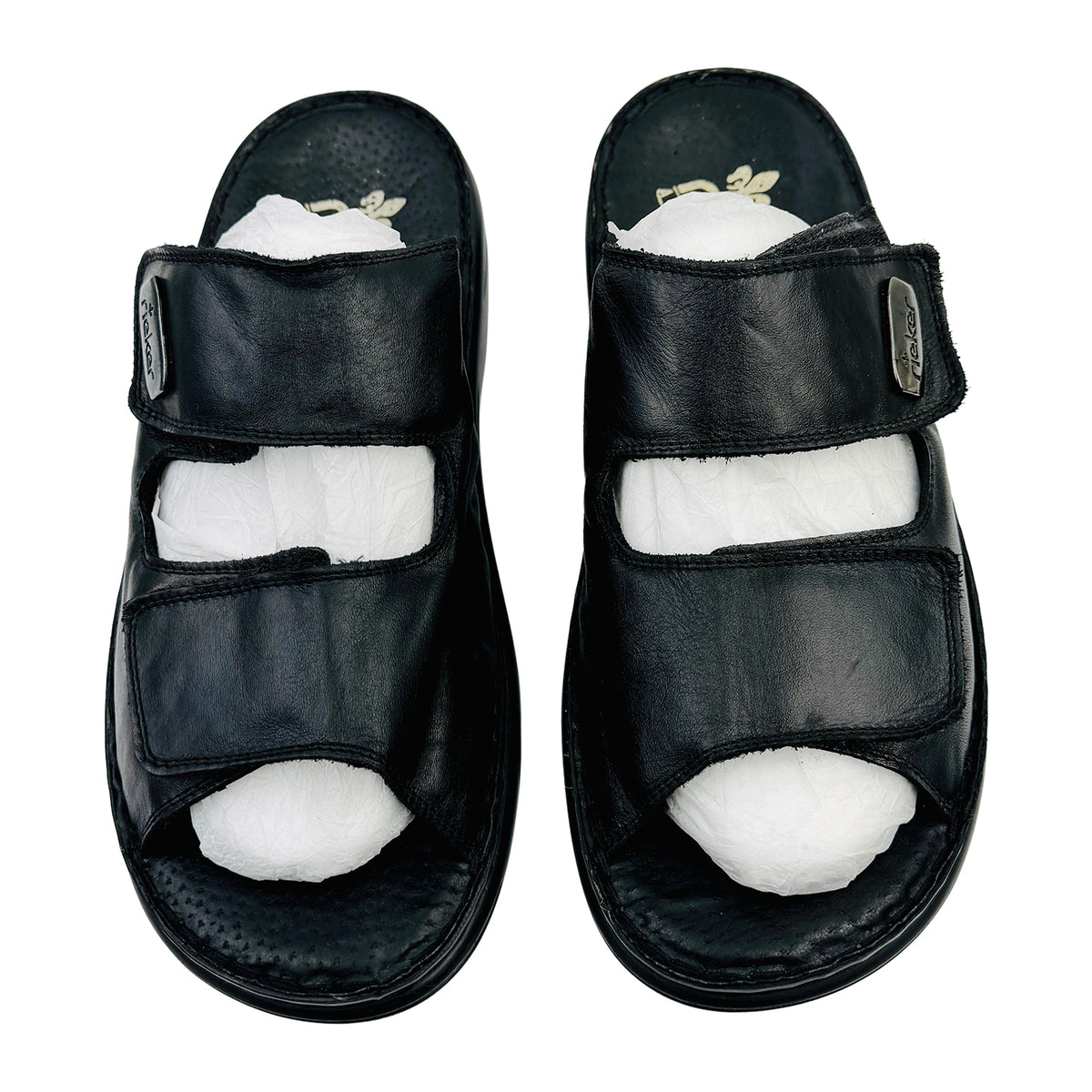 Rieker Men's Black Leather Sandal Slippers (Size 42) - 25590-00
