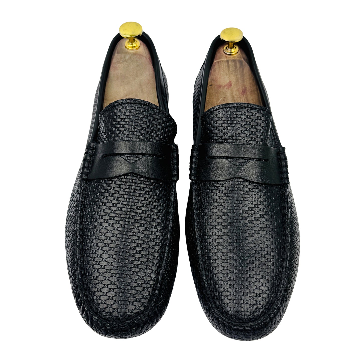 Altan Men's Black Woven Textured Leather Loafers (Size 42/42.5)