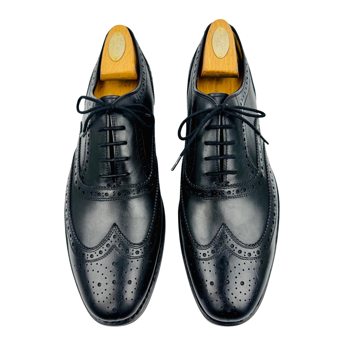 Crown Men's Black Leather Brogue Shoes (Size 42/42.5)