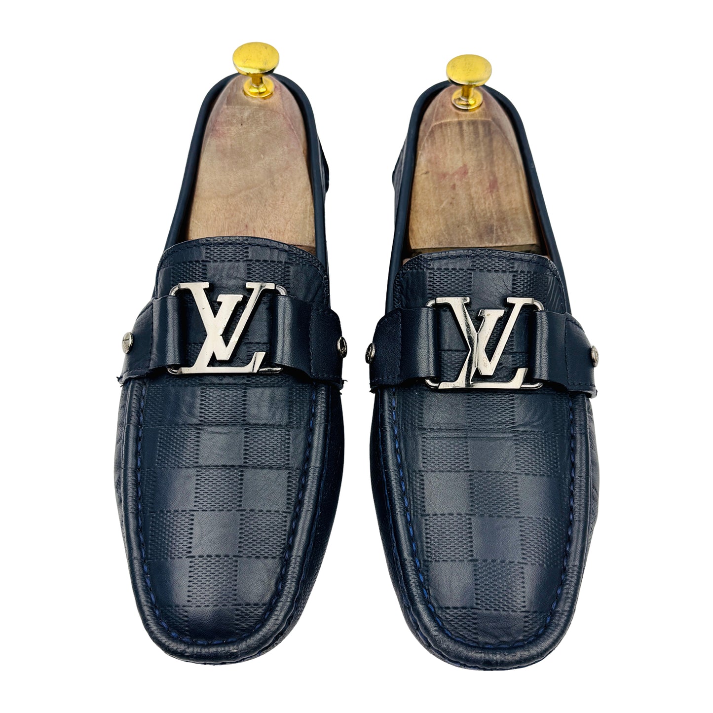 Louis Vuitton Monte Carlo Navy Damier Embossed Loafers (Size 42)