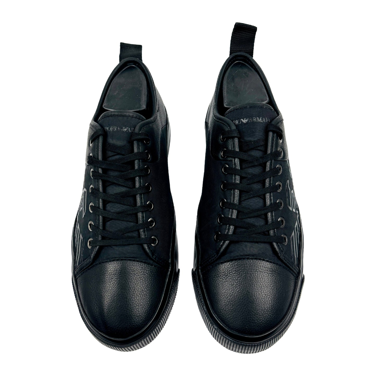 Emporio Armani Black Leather Low Top Sneakers (Size 42)