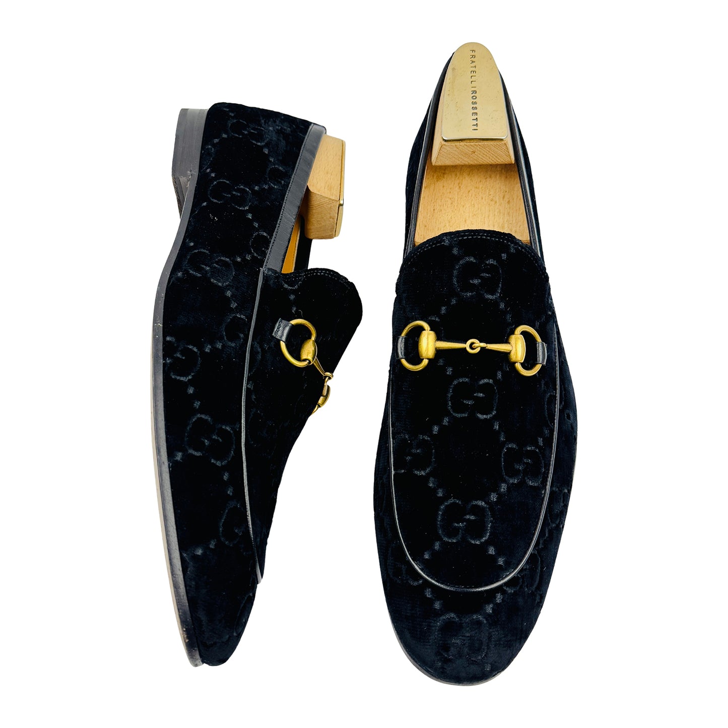 Gucci Men's Jordaan Black GG Velvet Bit Loafers (Size 45)