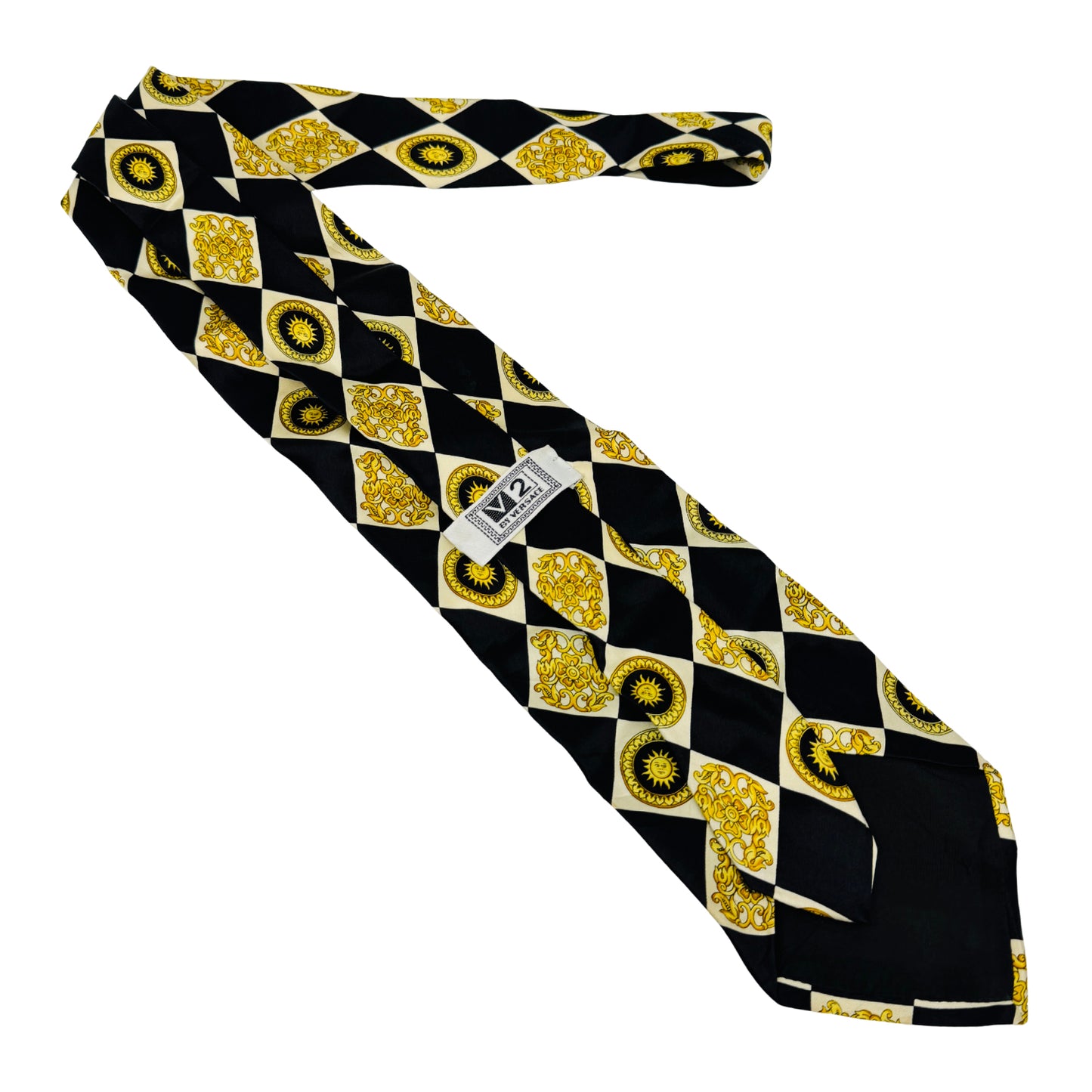 Versace Black White 'Check Pattern' Silk Tie (Size Regular)
