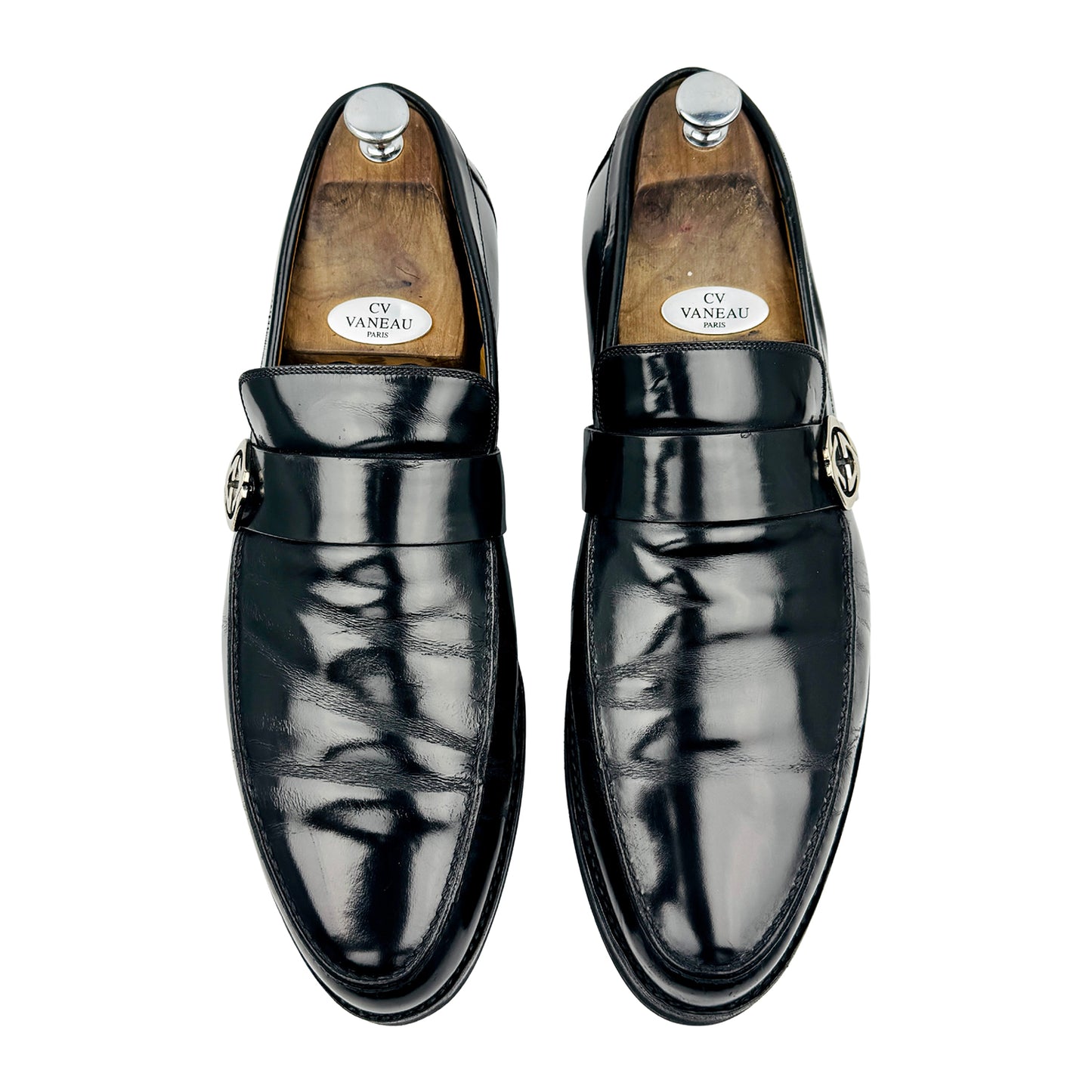 Gucci Men's GG Logo Black Leather Loafers (Size 45/45.5) - 233506