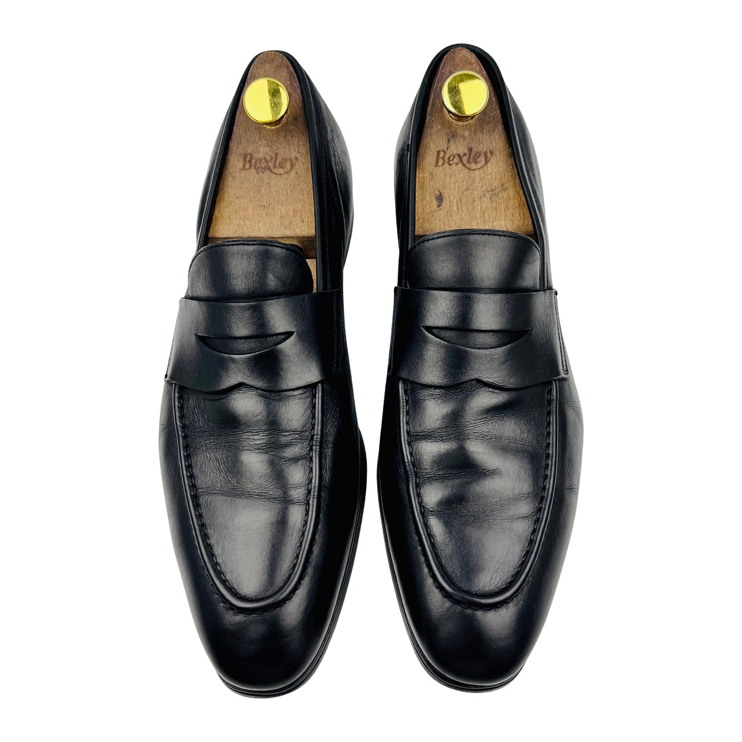 Santoni Men's Black Leather Penny Loafers (Size 43.5)