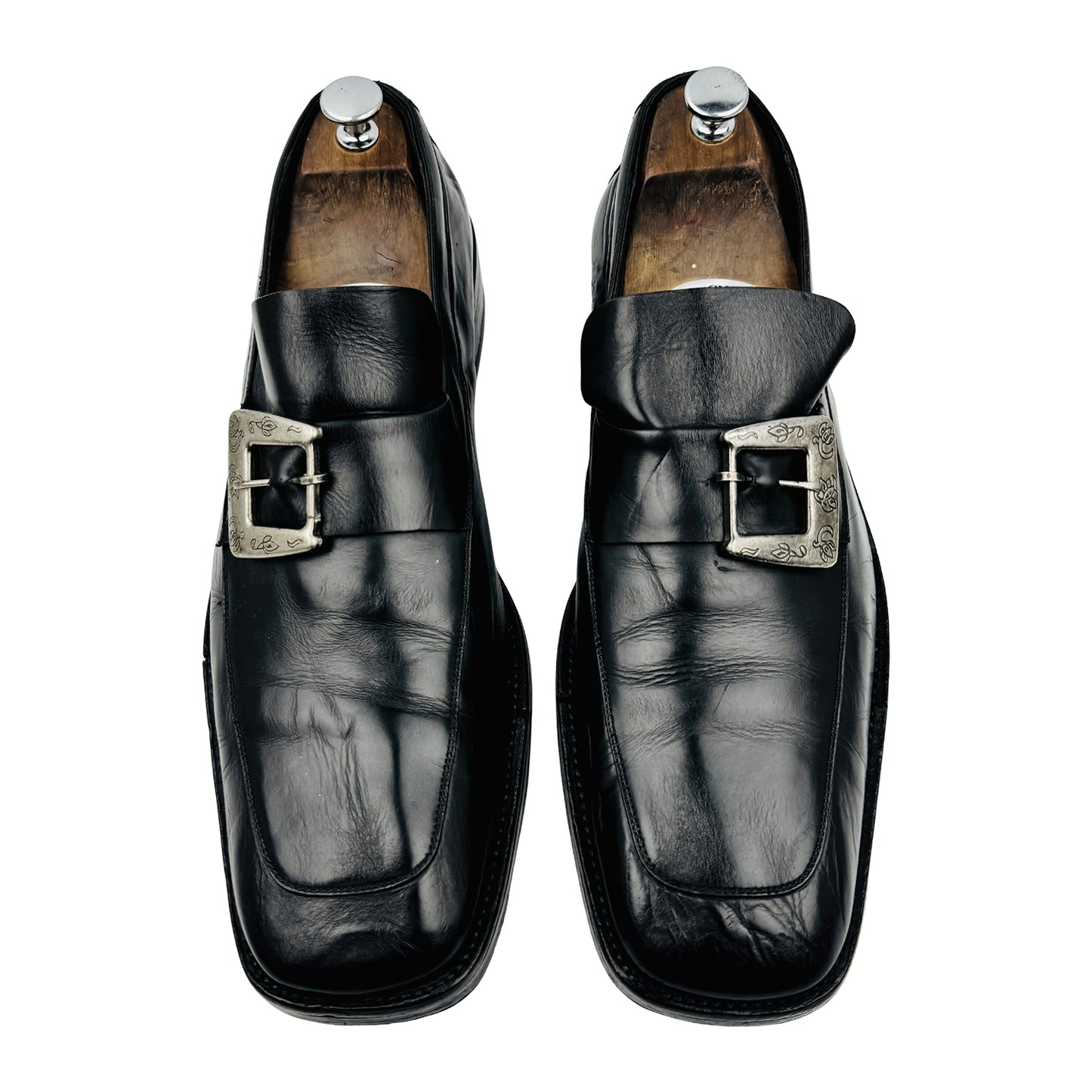 Gucci Men's Black Leather Monk Strap Buckle Loafers (Size 44.5)